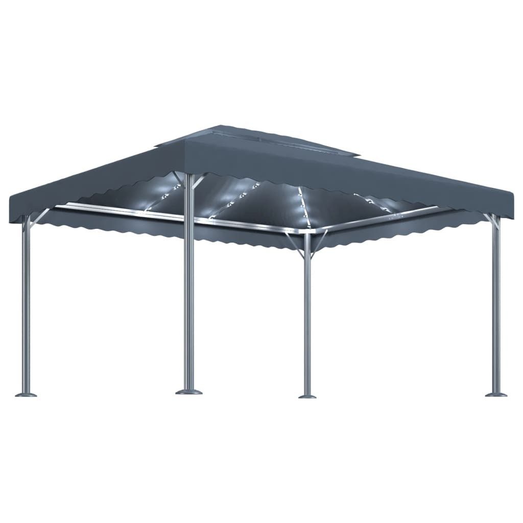 vidaXL Partyzelt Pavillon mit LED-Lichterkette 400x300 cm Anthrazit Aluminium