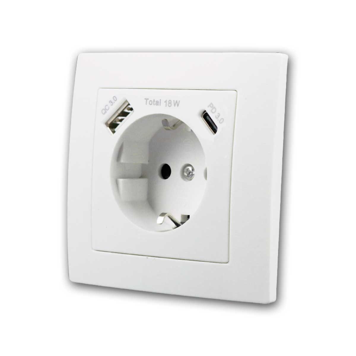 McPower Schuko-Stecker FLAIR Schuko-Steckdose weiß mit USB-C, m Rahmen