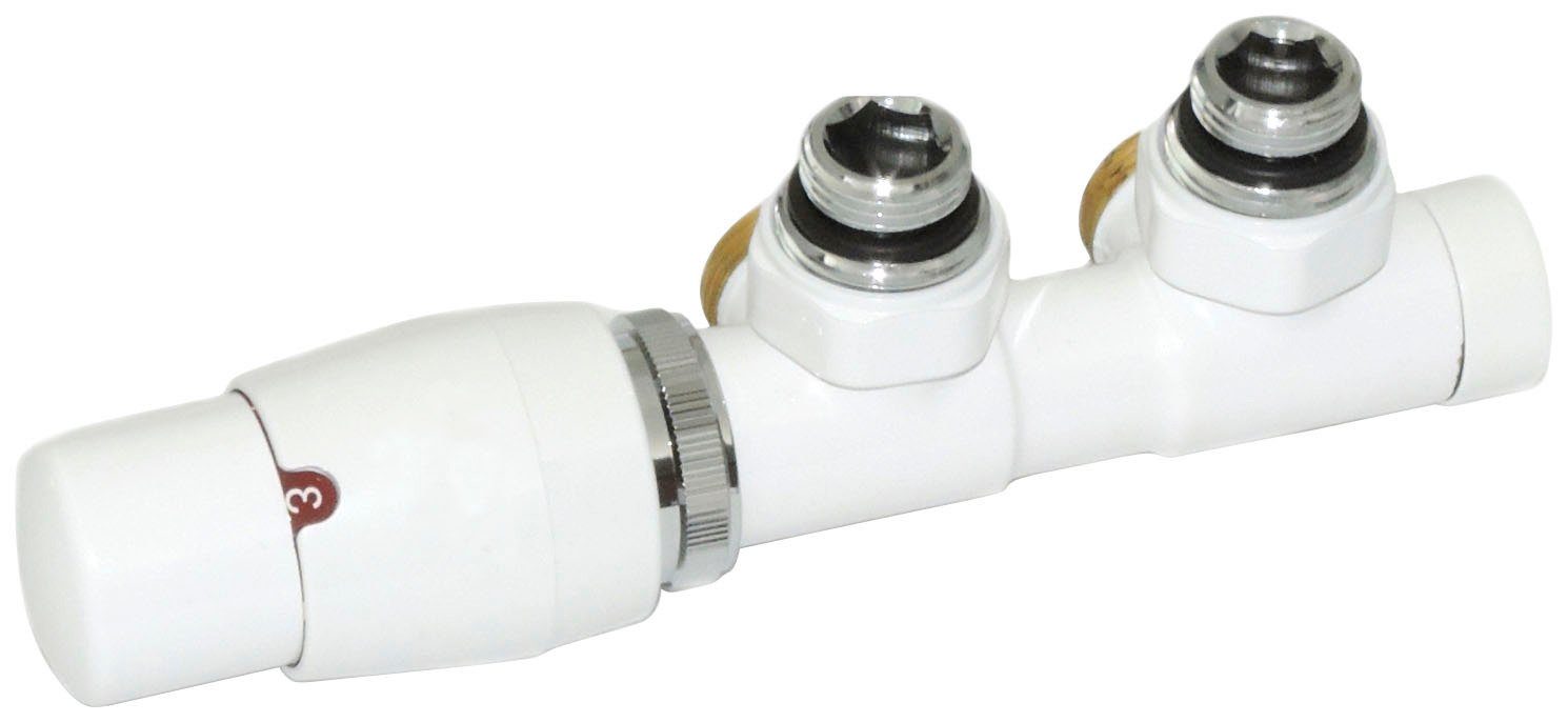 Ximax Heizkörperthermostat Mittenanschlussgarnitur, Twins Eck, Eck-Ausführung, 16 mm, Weiß