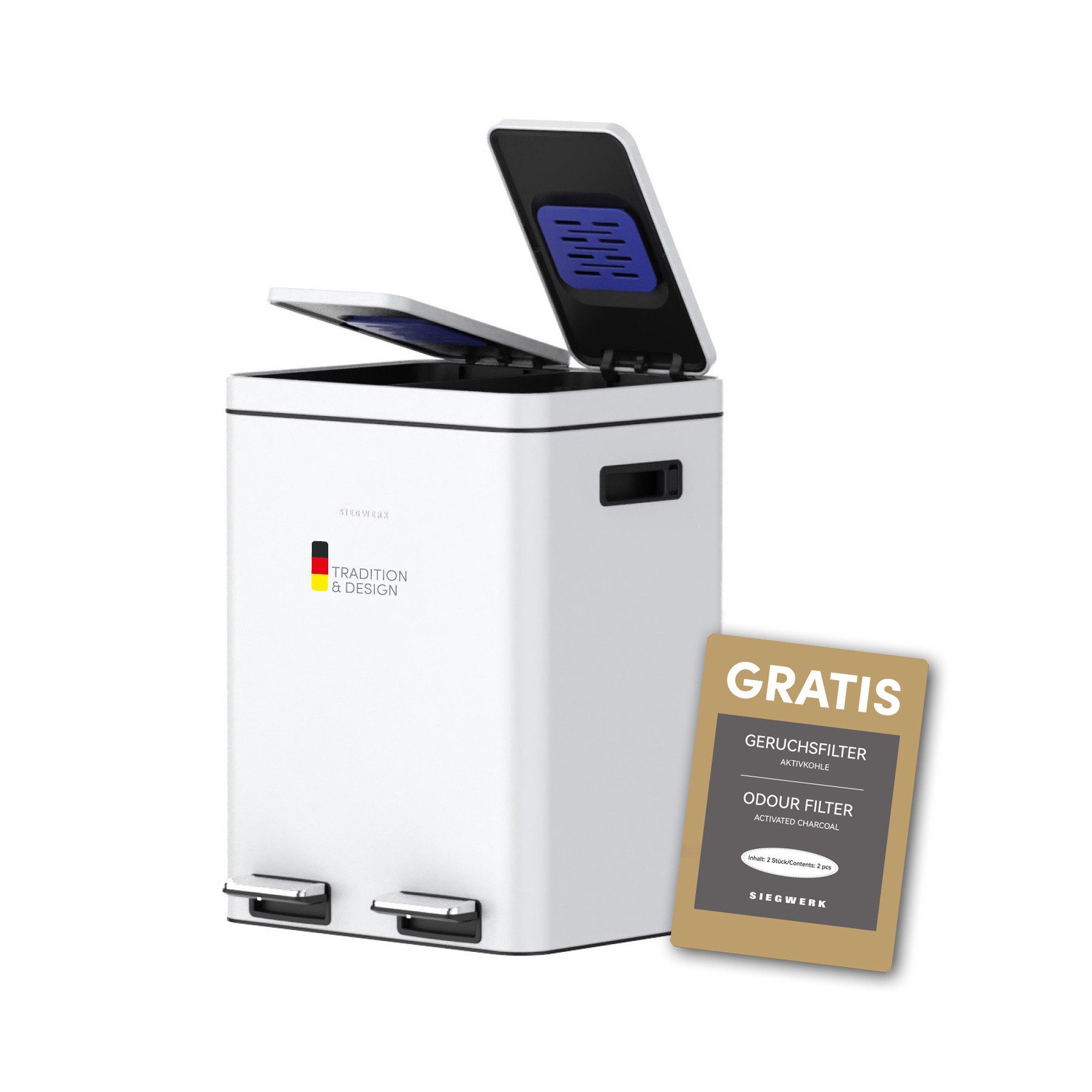 SIEGWERK Mülleimer SIEGWERK - KOLEKTO 2 2x18l mit Soft Close & Geruchsfilter
