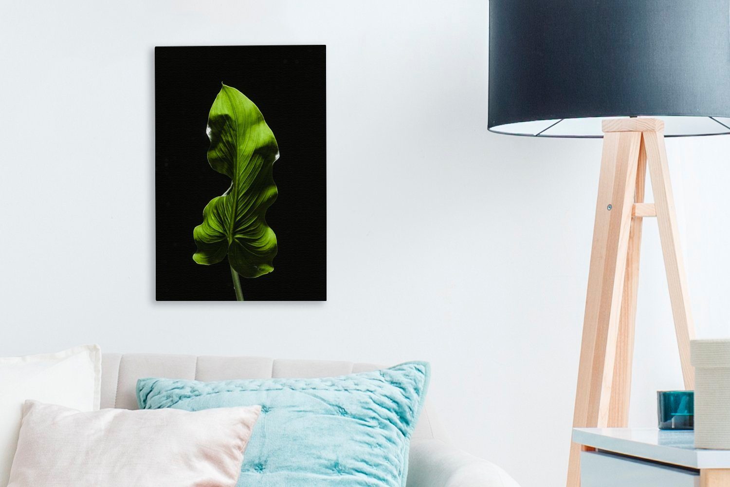 Ein (1 Blatt Hintergrund, Zackenaufhänger, 20x30 auf grünes OneMillionCanvasses® inkl. Leinwandbild cm fertig schwarzem Gemälde, St), bespannt Leinwandbild