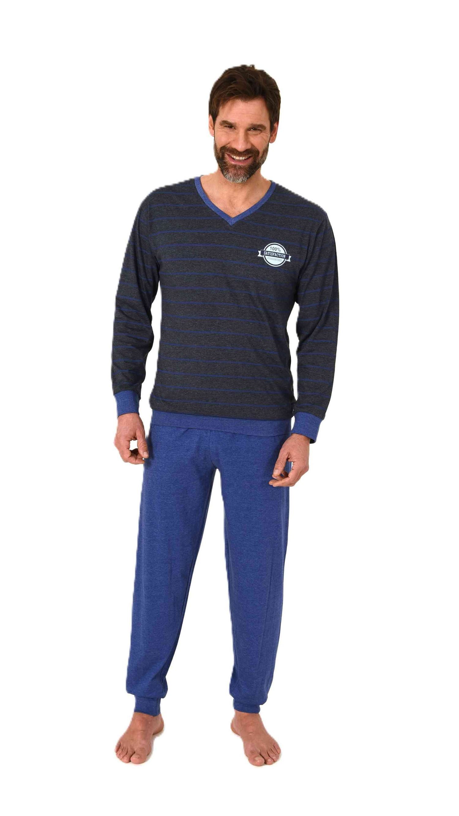 Normann Pyjama Normann Herren langarm Pyjama mit Bündchen in edler Streifen günstig online kaufen