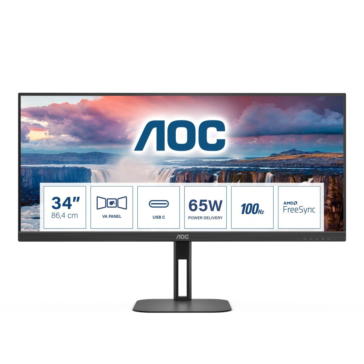 AOC U34V5C/BK Gaming-Monitor (86,3 cm/34 ", 3440 x 1440 px, 1 ms Reaktionszeit, 100 Hz, VA LCD)