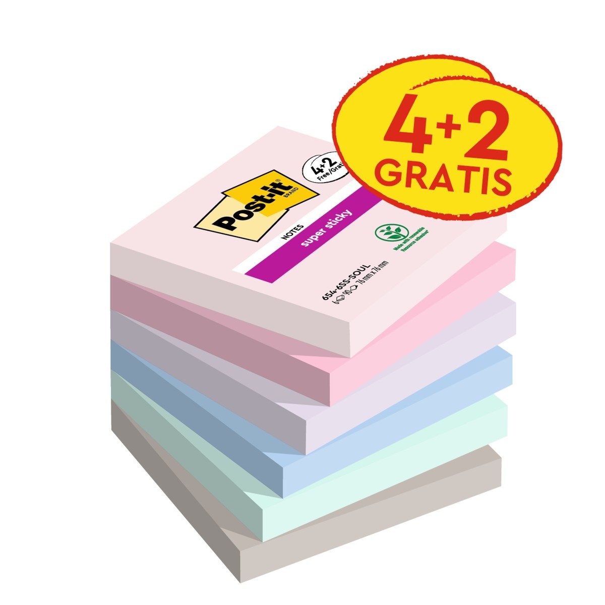 3M Deutschland GmbH Post-it Haftnotizen Super Sticky Notes Soulful Collection 6 Farben