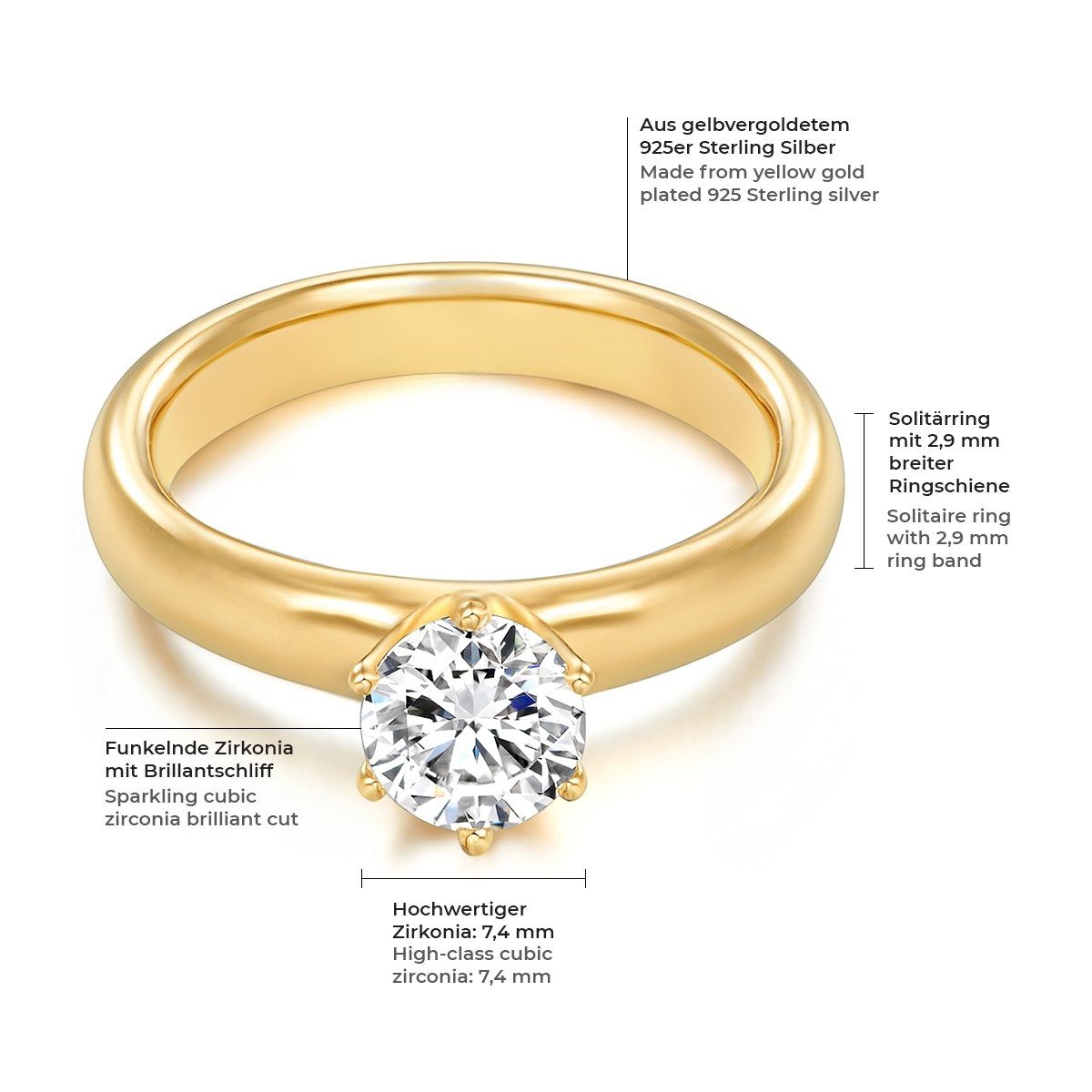 Trilani Silberring gelbgold, mit Zirkonia im günstig online kaufen