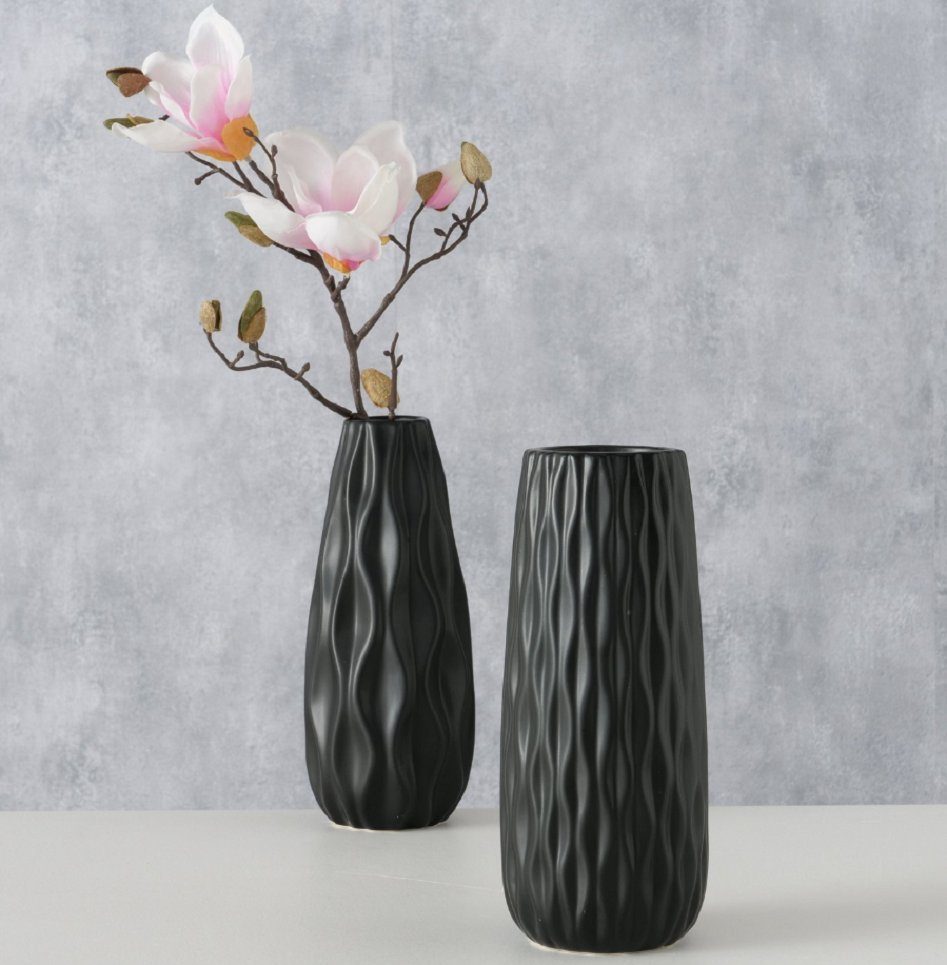 BOLTZE GRUPPE GmbH Dekovase 2er Set Vase Luana, schwarz, Steingut, matt günstig online kaufen