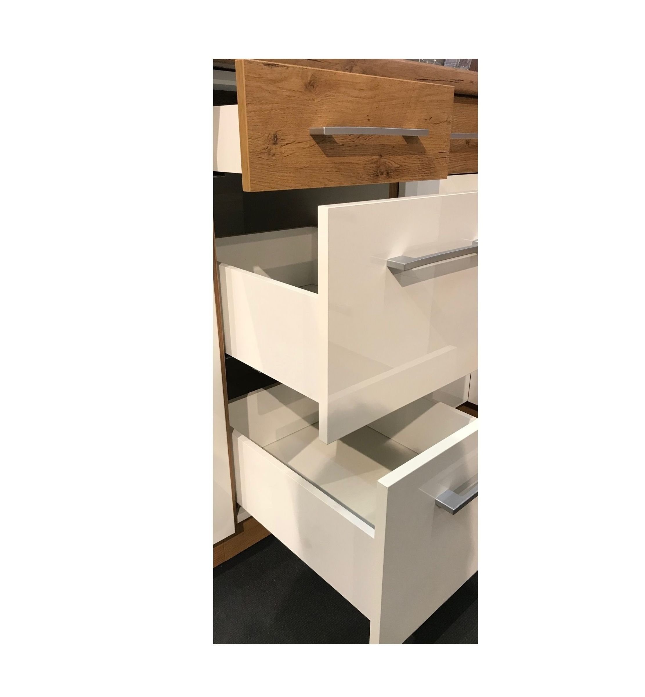 Küchen-Preisbombe Unterschrank 80 cm Weiß matt Küchenzeile + Grau Küchenblock Soft-Close Glanz Lara
