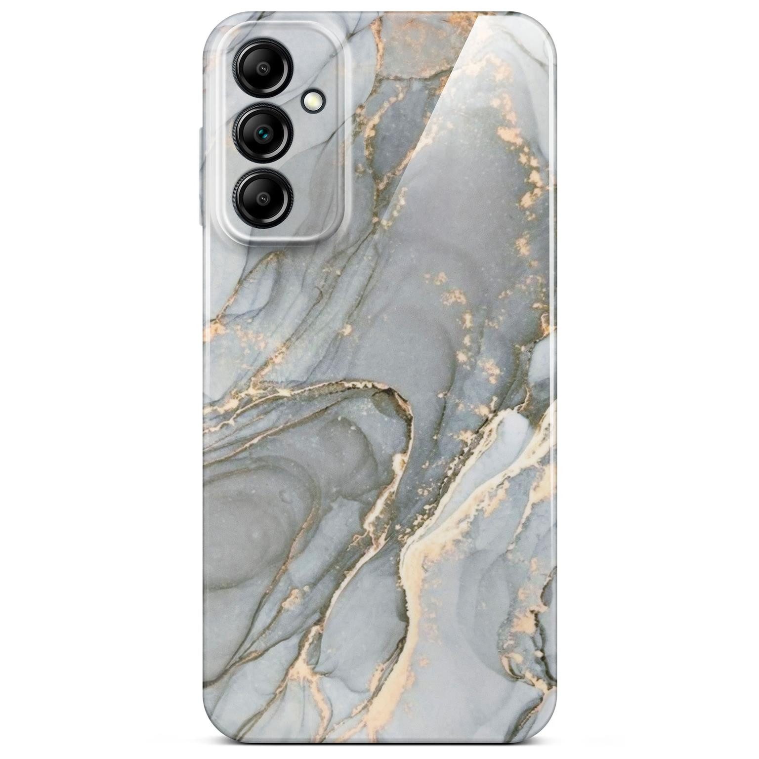 ONEFLOW Handyhülle für Samsung Galaxy A14 (4G) Hülle Marmor Bliss Cover Grau Gold 6,6 Zoll, Handy Schutz Backcover Handytasche Case Schutzhülle mit Kameraschutz