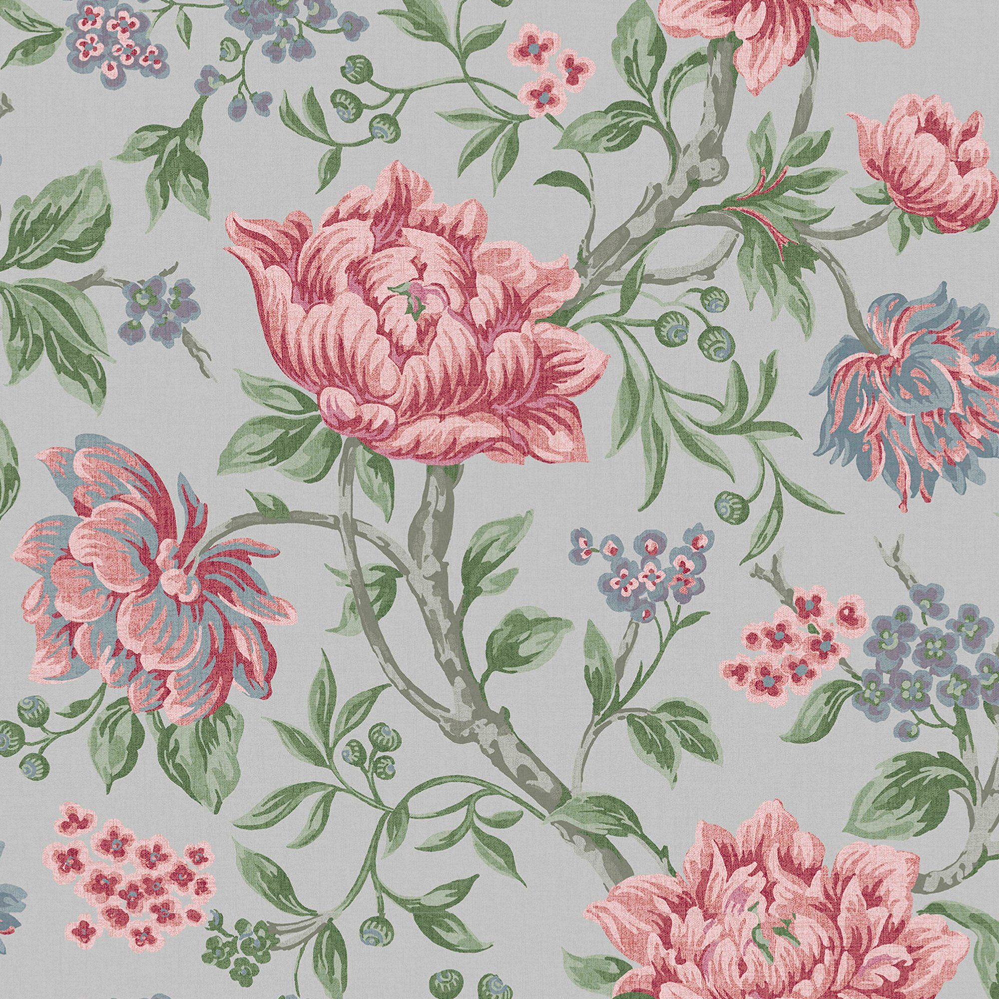 LAURA ASHLEY Vliestapete Tapestry Floral, FSC® zertifiziert, mit lebhaftem Druck, 10 Meter Länge grau