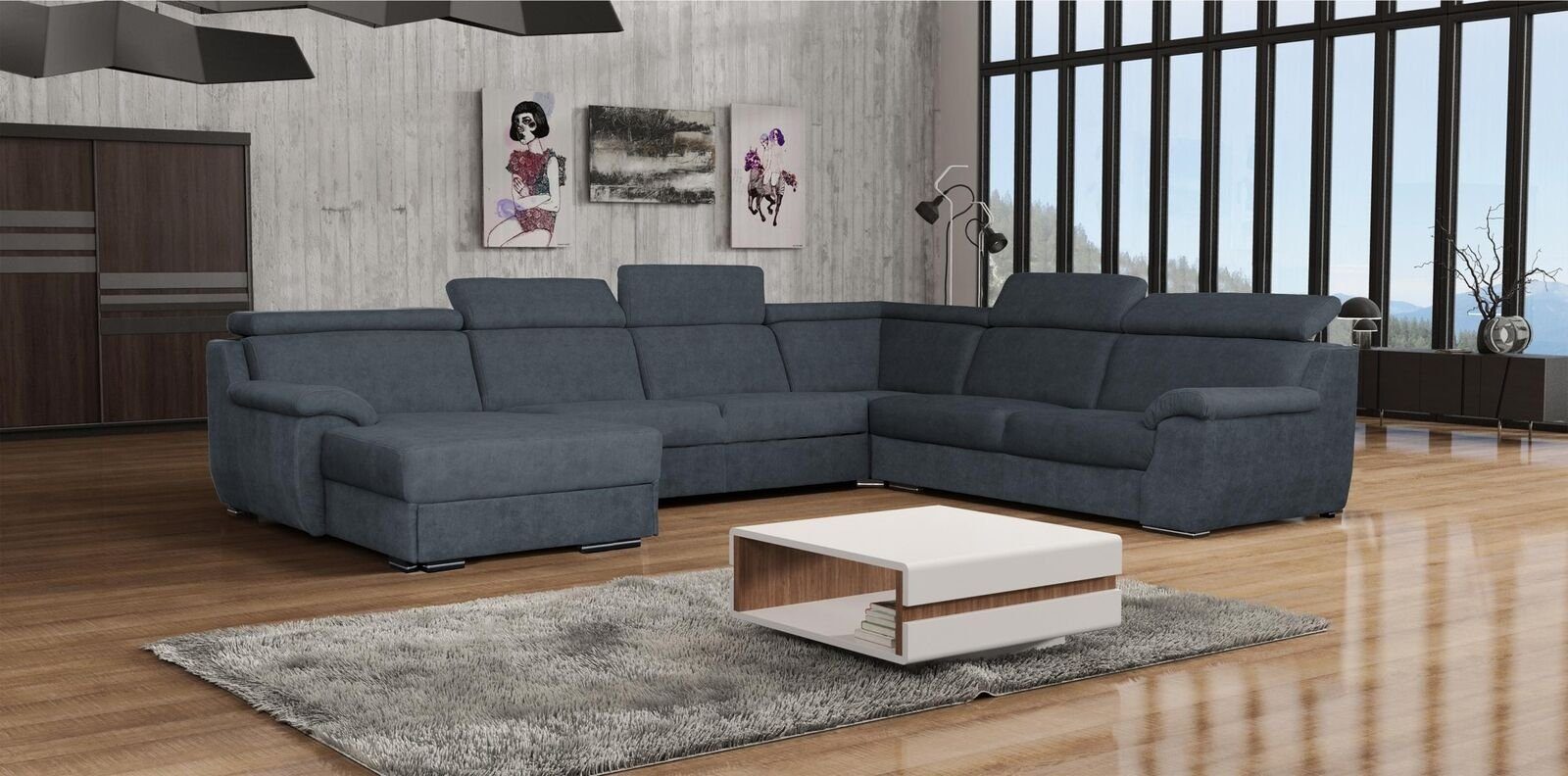 Made Sitz Ecksofa in Polster U-form JVmoebel Europe Sofas Relax Textil Couch Möbel, Graues Ecksofa