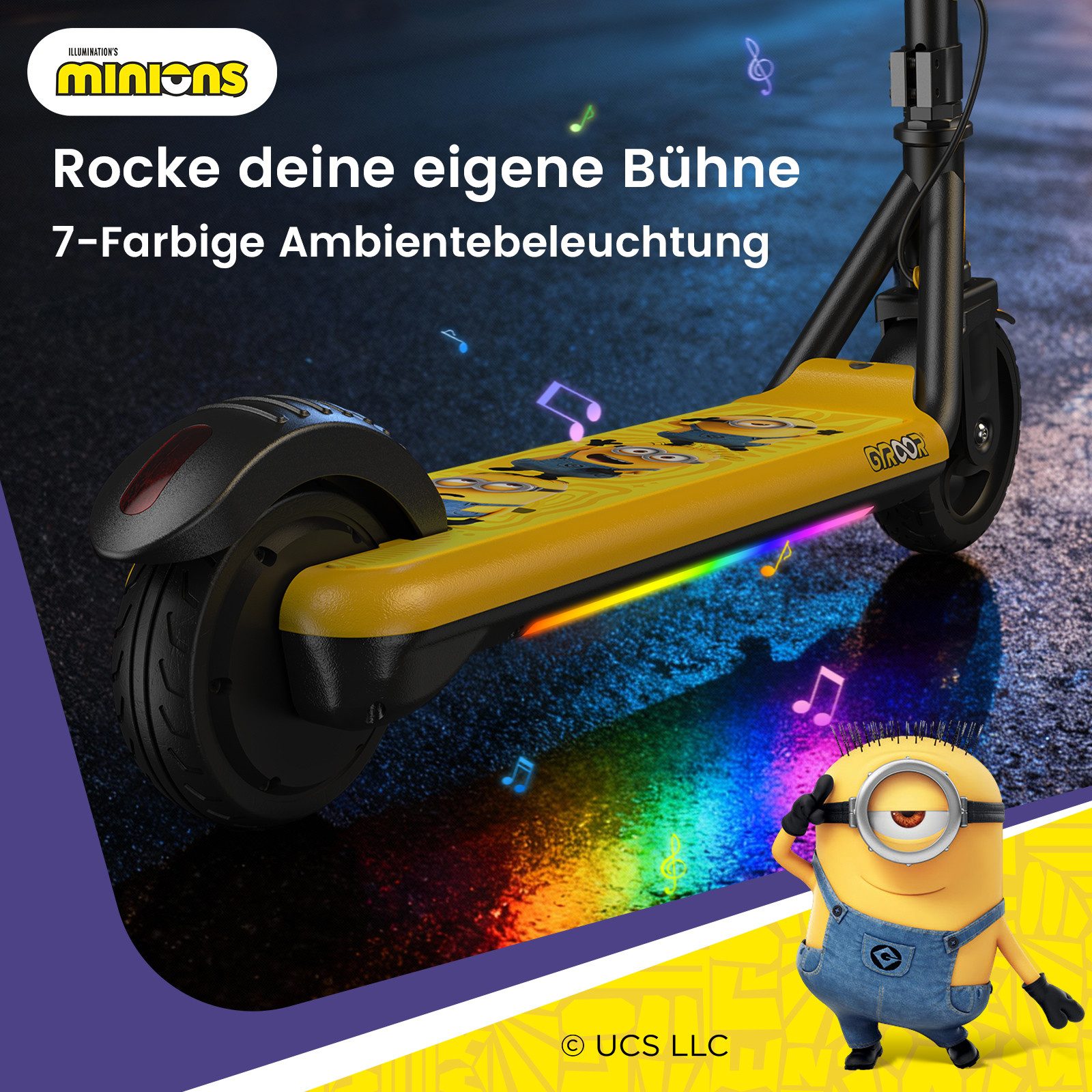 Gyroor E-Scooter Elektro-Kinderroller 6-12 Jahre, Musik E Scooter für Kinder, 16 km/h, (1 tlg), 10/13/16 km/h, LED Display, 3 Einstellbare Höhe, Doppelbremse