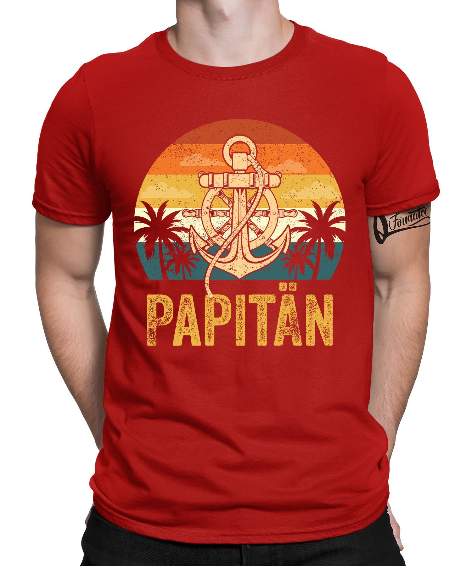 Kurzarmshirt Herren Papa Vater Quattro - Formatee T-Shirt Vatertag (1-tlg) Papitän Rot