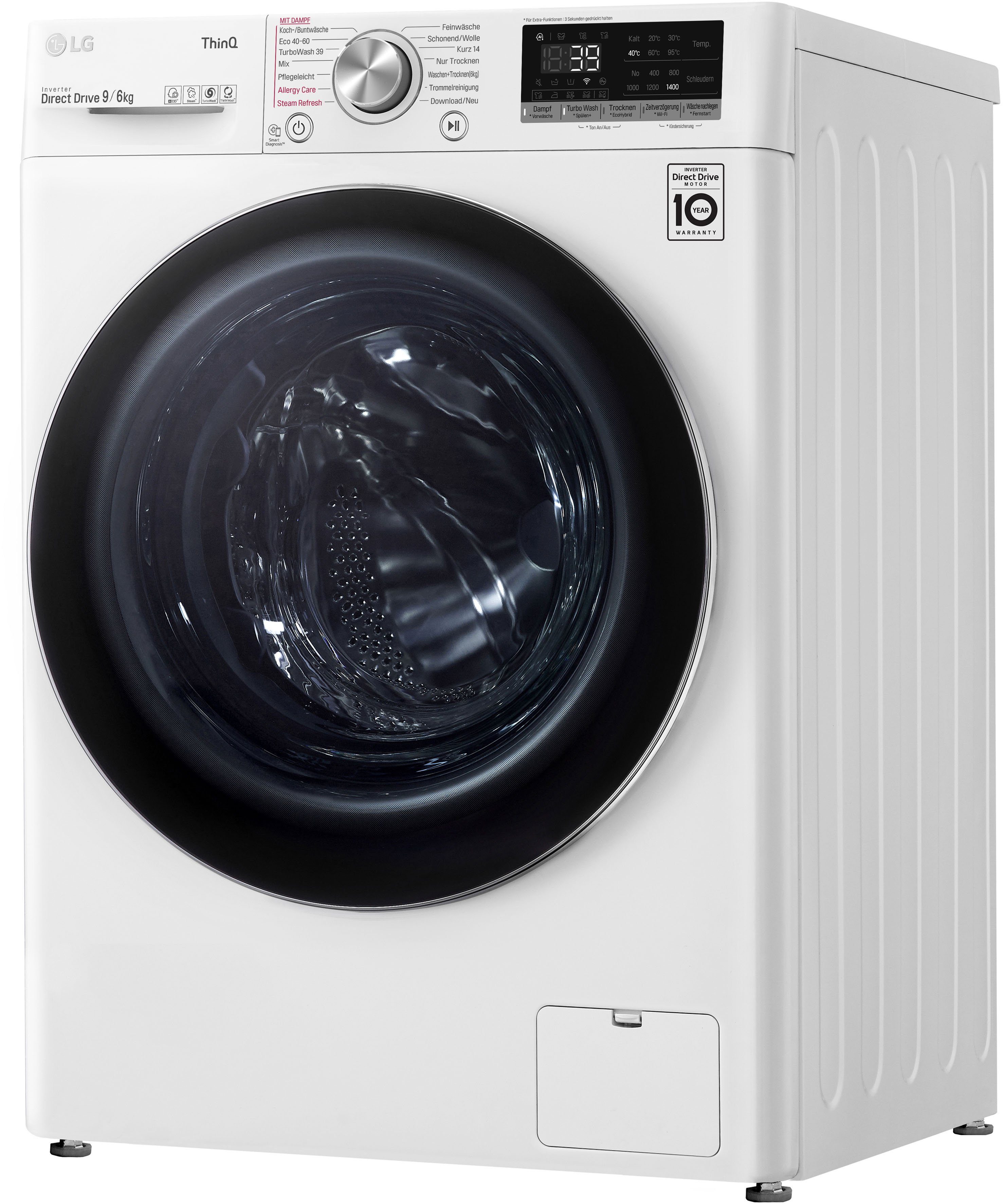 LG Waschtrockner kg, V7WD96H1A, U/min, Waschen 9 6 kg, in 39 - 1400 nur Minuten TurboWash®
