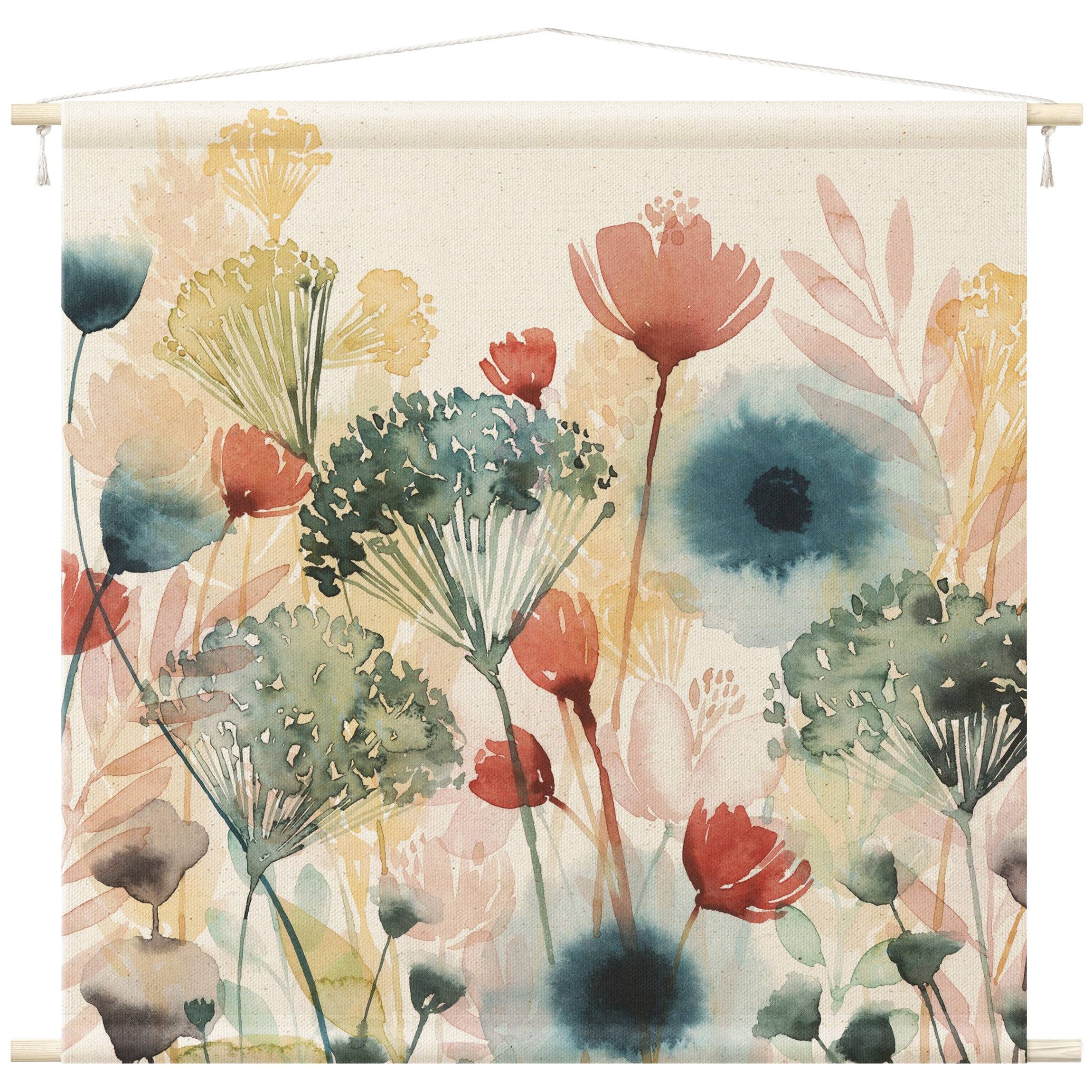 Bilderdepot24 Wandteppich modern Blumen Aquarell Landhaus weiss, quadratisch, Höhe: 2.6 mm, großes Wandbild aus Natur-Baumwolle Wandbehang Stoffbild Tuch Wollseil