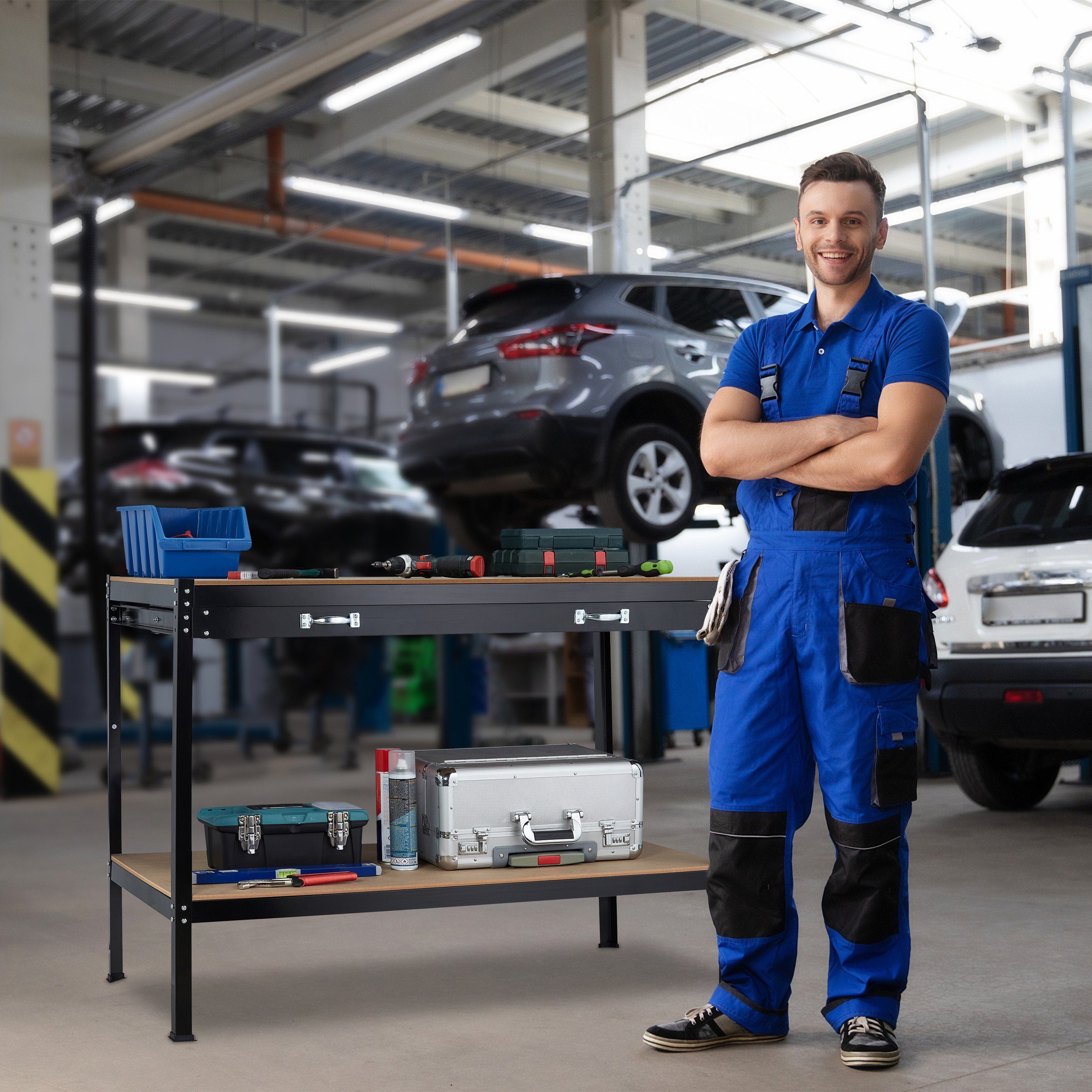 relaxdays Werkbank mit Schublade