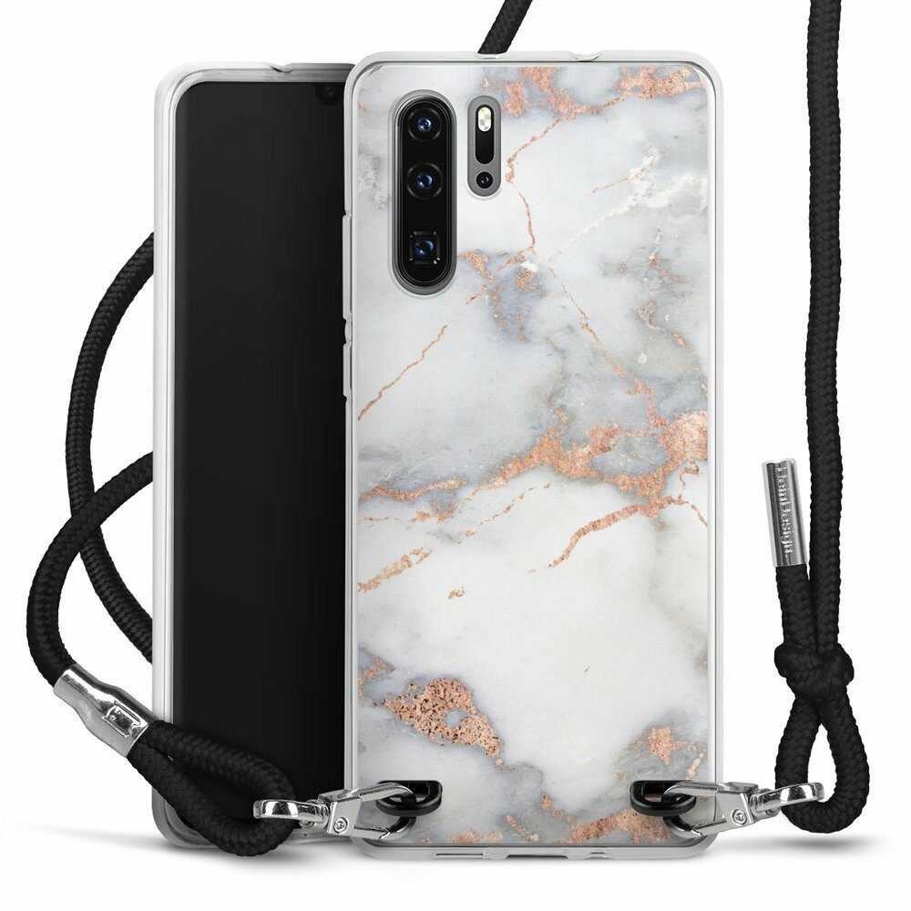 DeinDesign Handyhülle Gold Marmor Glitzer Look White and Golden Marble Look, Huawei P30 Pro Handykette Hülle mit Band Case zum Umhängen