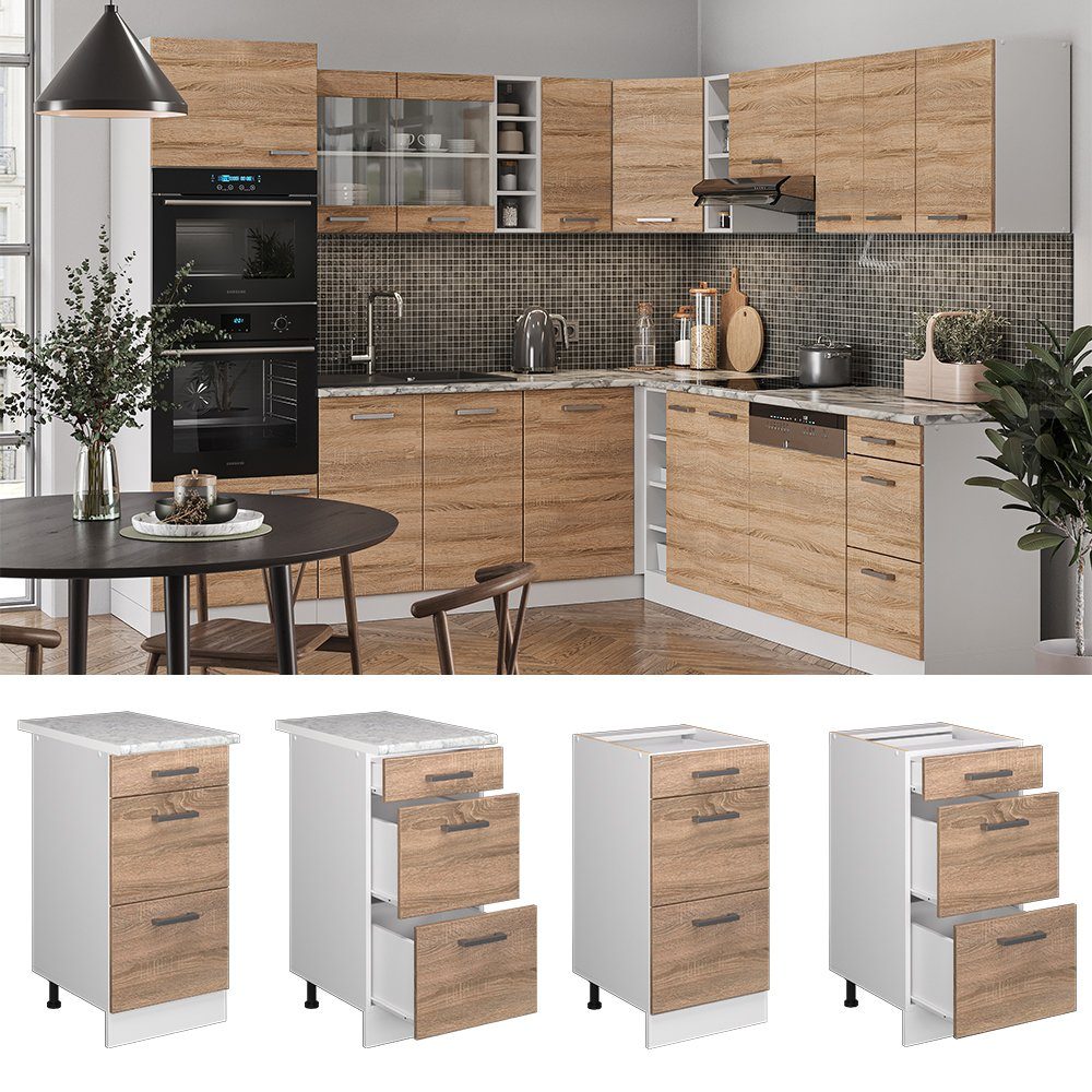 Vicco Unterschrank R-Line, Sonoma/Weiß, 40 cm mit Schubladen, ohne Arbeitsplatte (1-St)