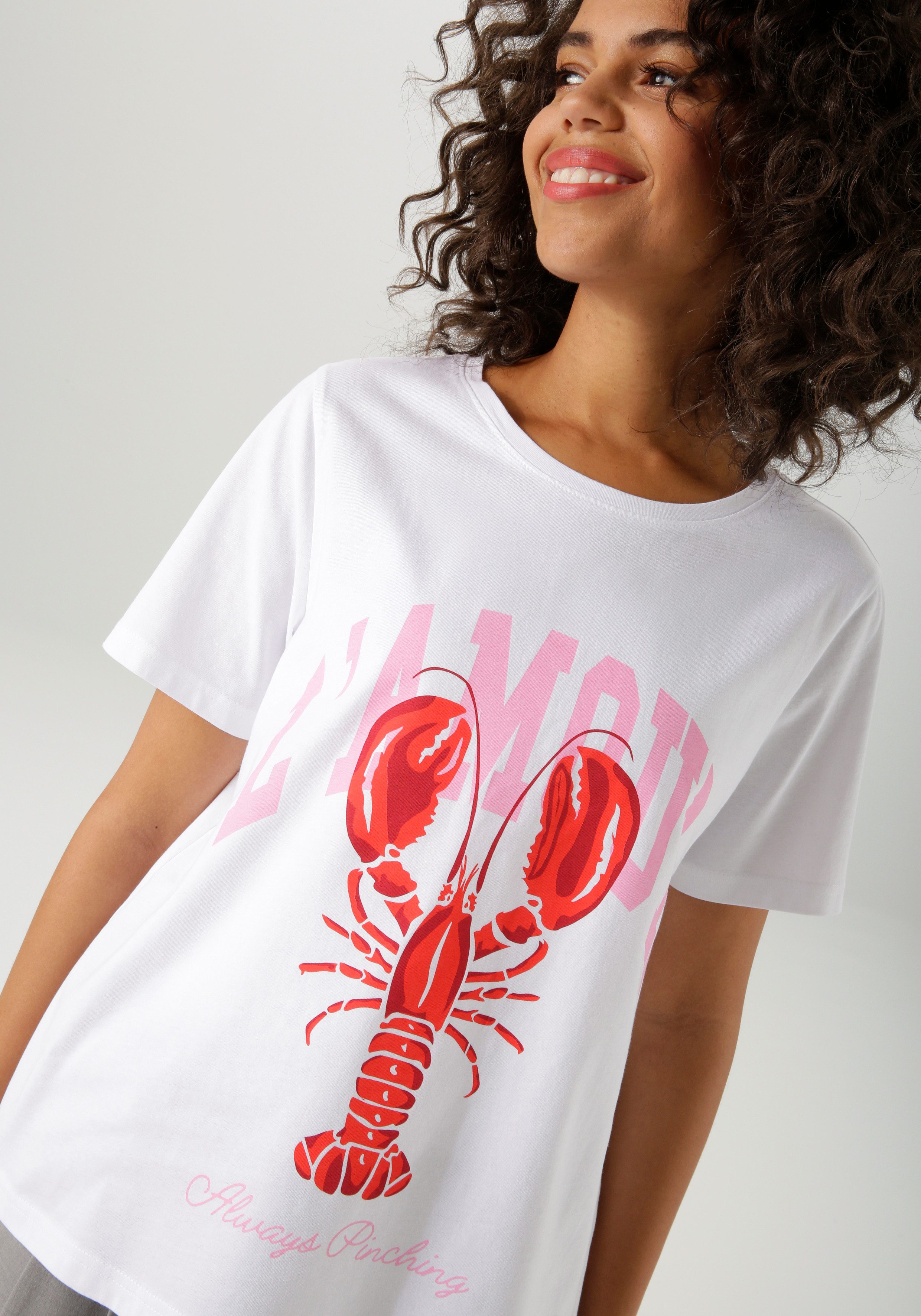 Aniston CASUAL T-Shirt mit Krebs und Schriftzügen bedruckt