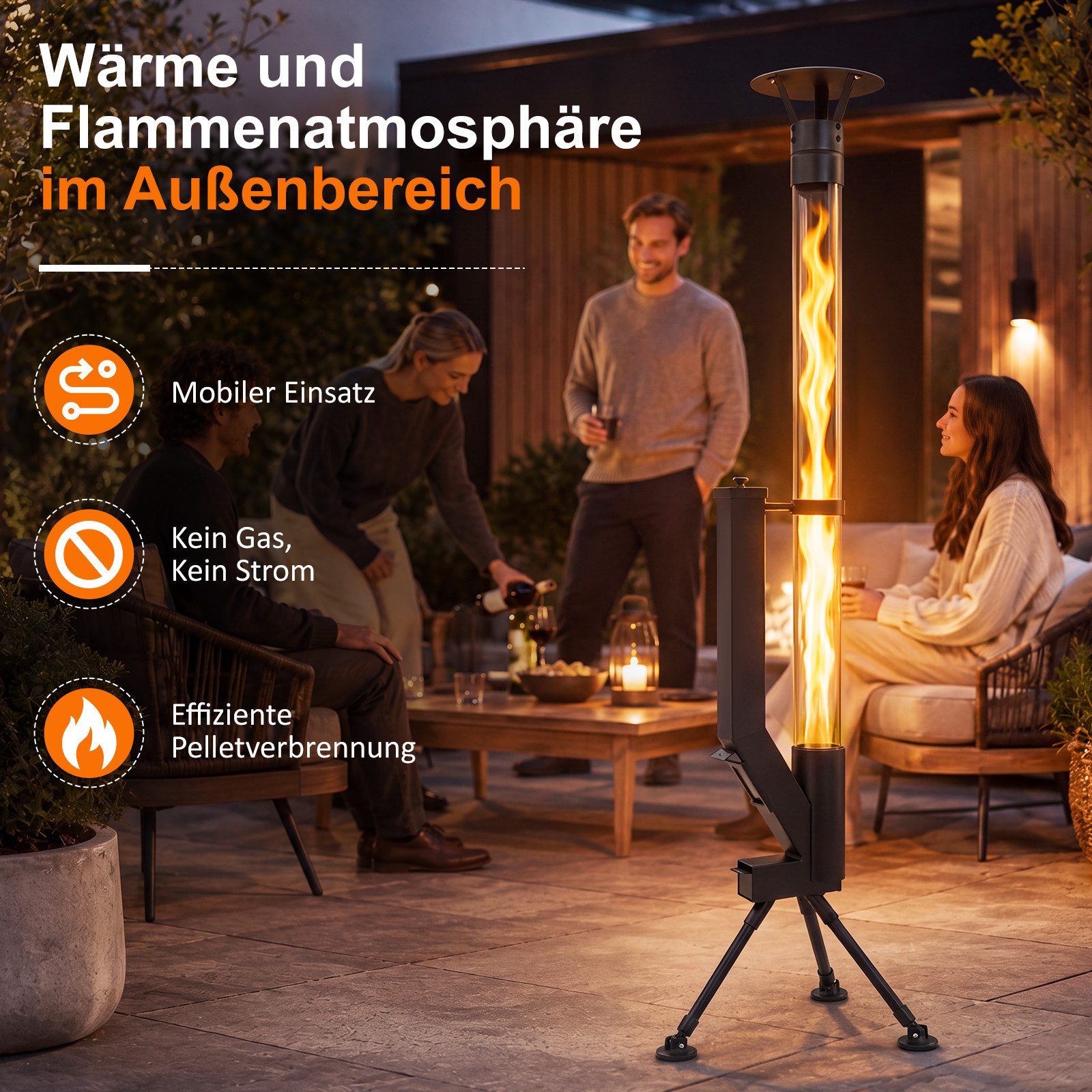 ZMH Terrassenstrahler Innenhof, mit brennbaren Partikeln, Glasröhrchen und Staubschutzhauben, 6-mm-Körner, 2 kg, brennt etwa 2 Stunden, für Garten und Terrasse – Bild 5 von 5