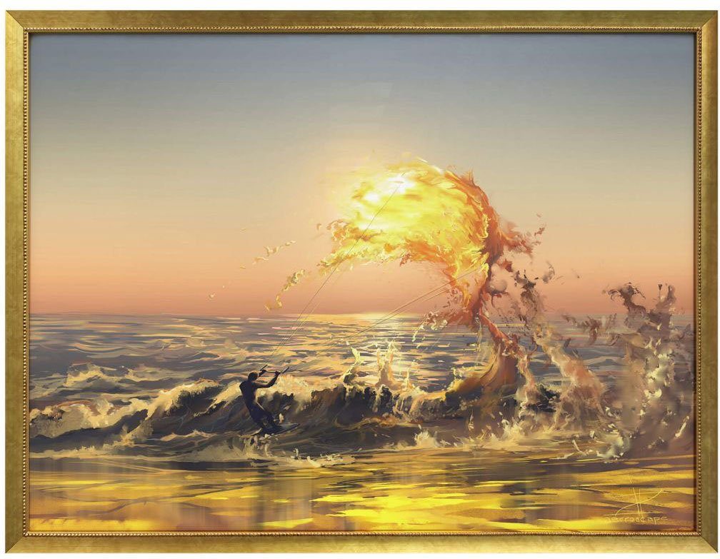 Wandbild, Sonnenuntergang St), Wall-Art Bild, (1 Poster Wellen Poster, Sonnenuntergang Wandposter Surfer,