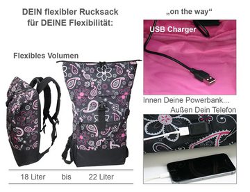 J JONES JENNIFER JONES Cityrucksack Großer Kurier-Rucksack mit Roll-Top, Laptopfach 16", 18 bis 22 Liter