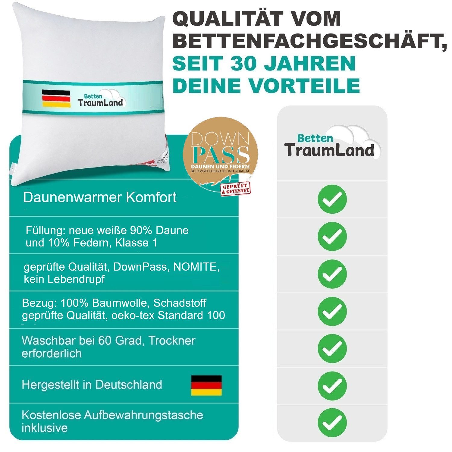 Canada Daunenbettdecke Canada Dreams Luxus Ganzjahres Daunendecke Wärmegrad 3, Füllung: 90% Daunen/10% Kleinstfedern Klasse 1, Bezug: 100% Baumwolle, Qualität Klasse 1, Lieferung direkt vom Bettenfachgeschäft