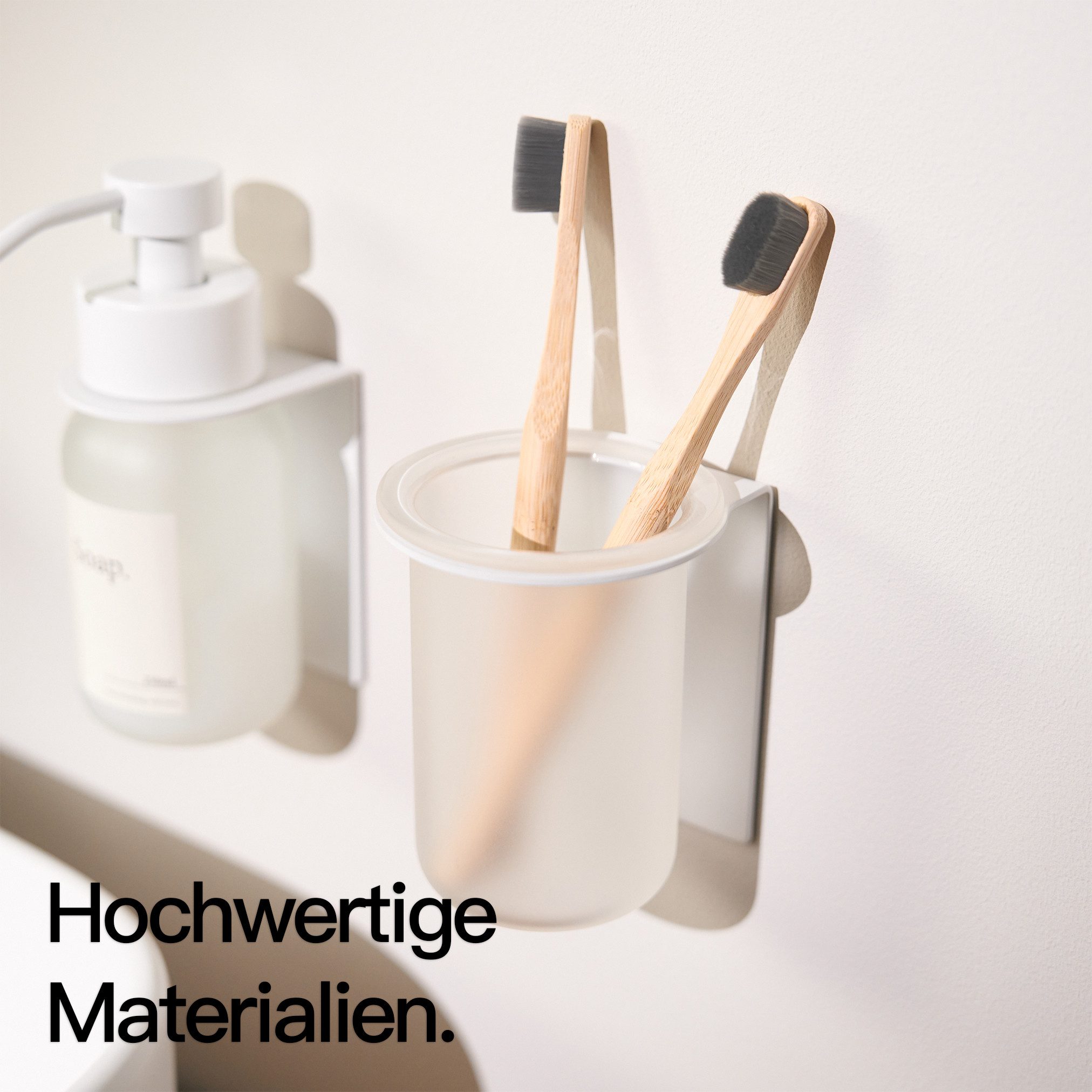 Designfabrik Hamburg Zahnbürstenhalter Glas Wandmontage ohne Bohren, pulverbeschichtet, Glas – Bild 4 von 5
