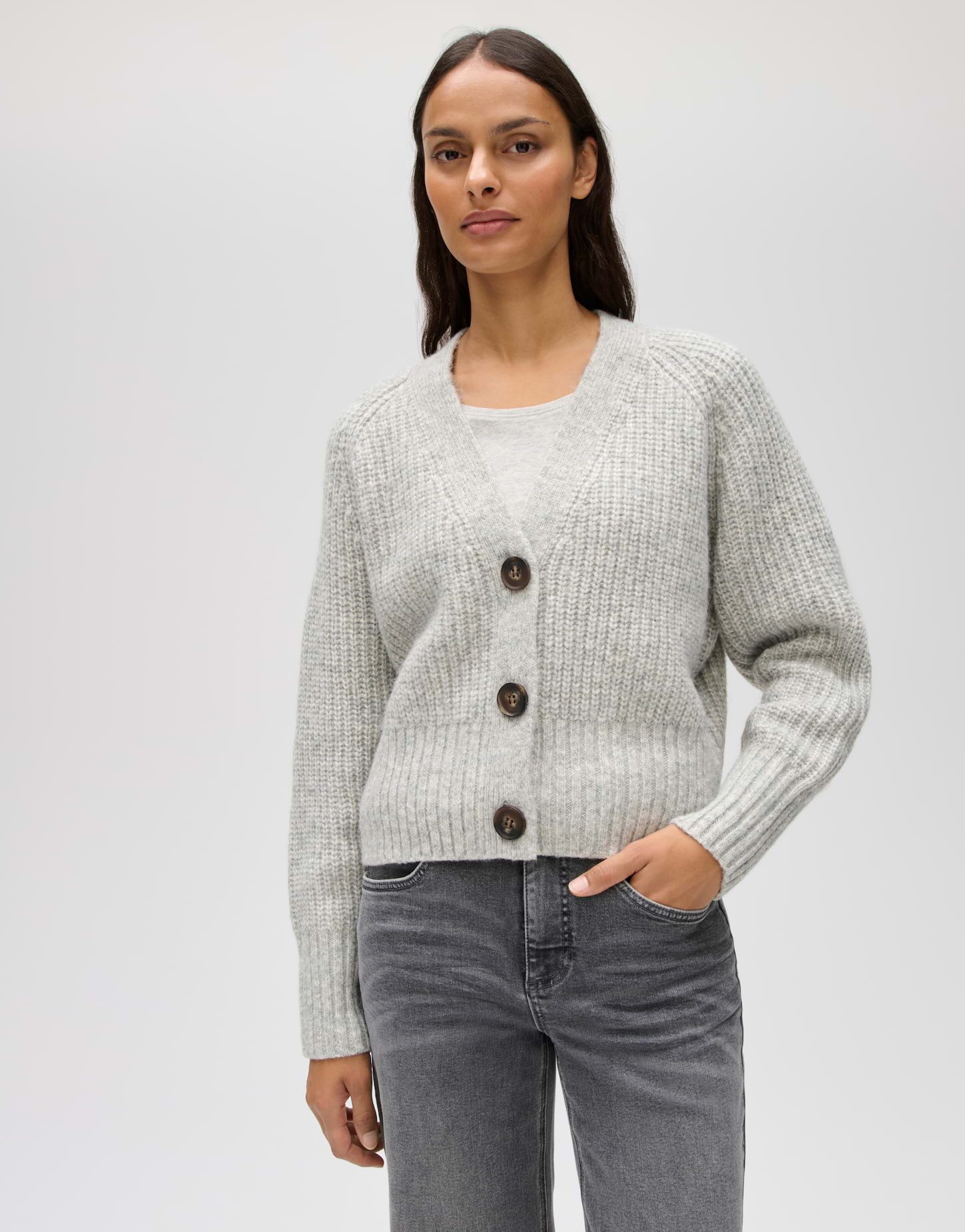OPUS Cardigan DONIKI mit Rippstrickmuster V-Ausschnitt, Raglanärmel, Knopfleiste