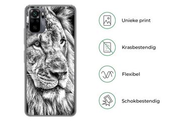 MuchoWow Handyhülle Porträt - Löwe - Schwarz und weiß, Phone Case, Handyhülle Xiaomi Redmi Note 10, Silikon, Schutzhülle