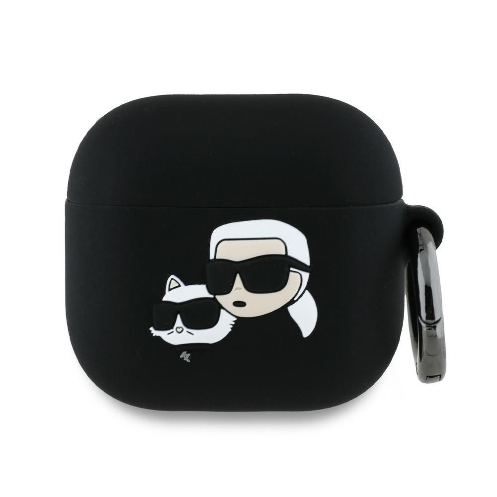 KARL LAGERFELD Kopfhörer-Schutzhülle Case AirPods 4 Silikon schwarz Logo Katze Kopf 3D, Kantenschutz