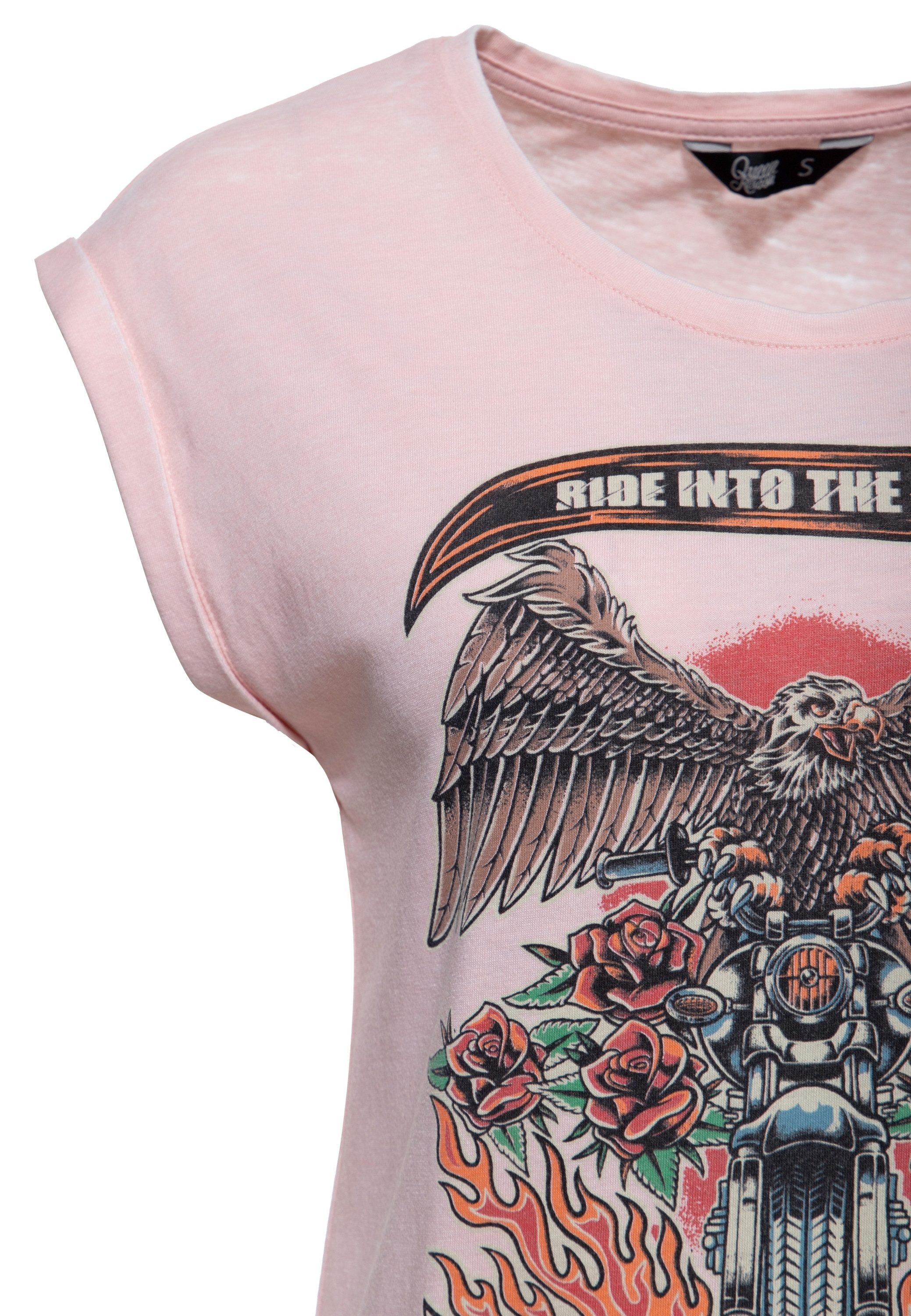 QueenKerosin Print-Shirt Ride Into The Wild (1-tlg) im Used-Look