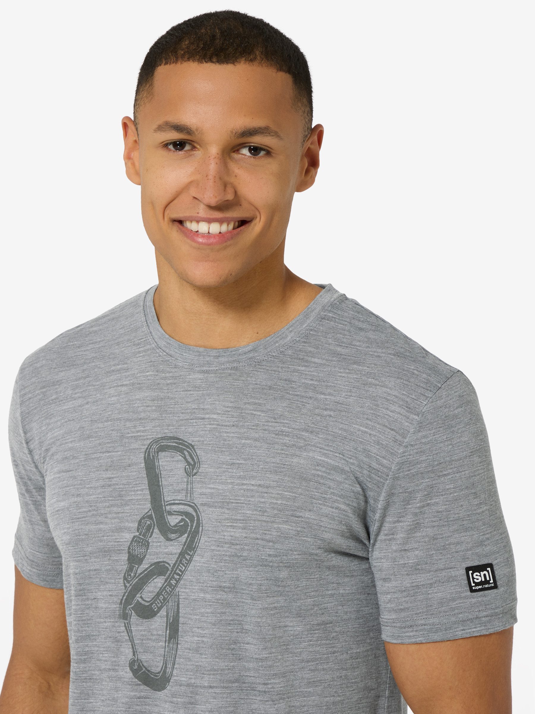 SUPER.NATURAL T-Shirt für Herren, Merino CARABINERI Kletter Motiv, atmungsaktiv