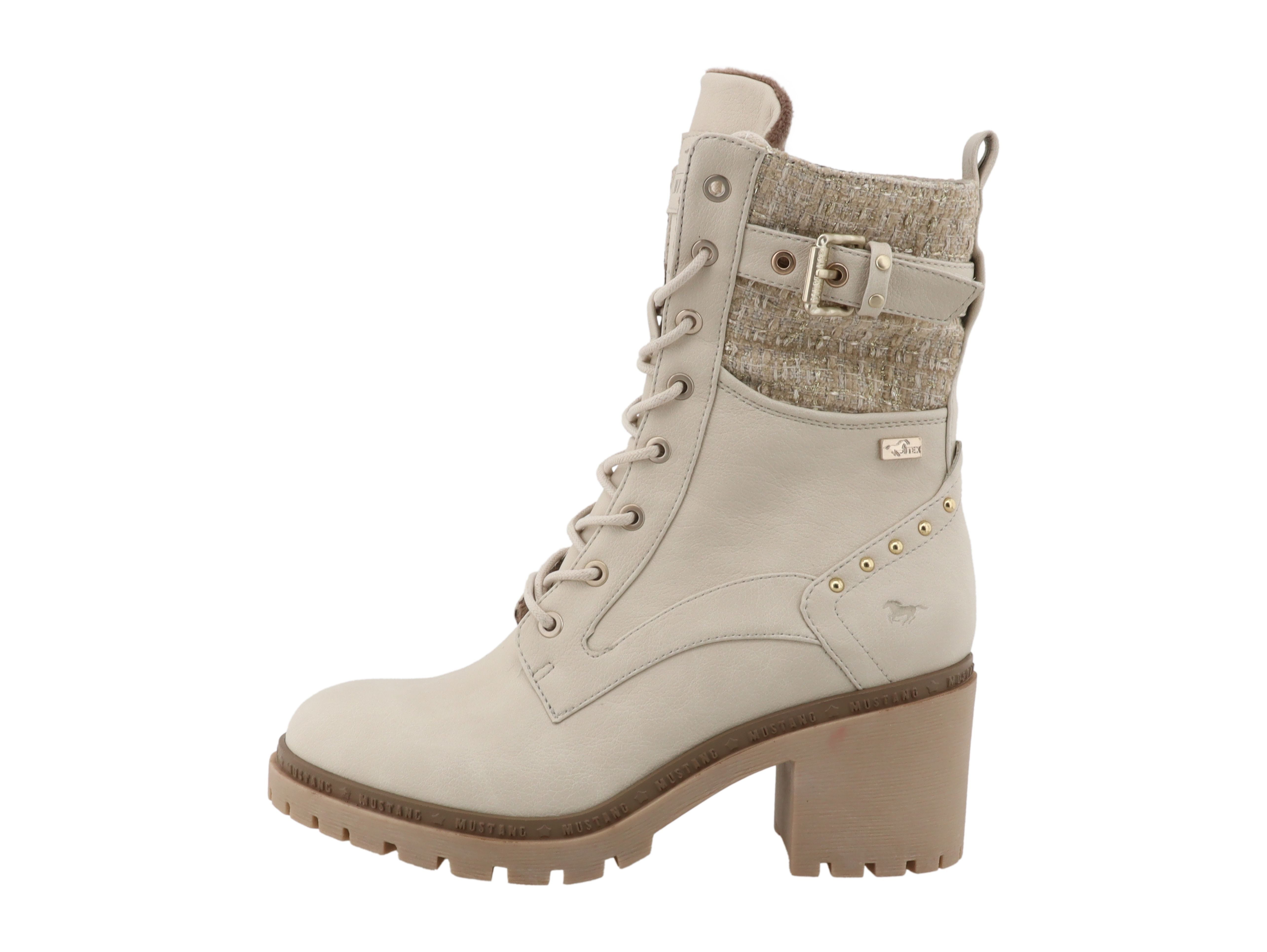 Mustang Shoes Stiefelette Schnürstiefelette Blockabsatz, Schnürboots mit Zierschnalle und Nieten