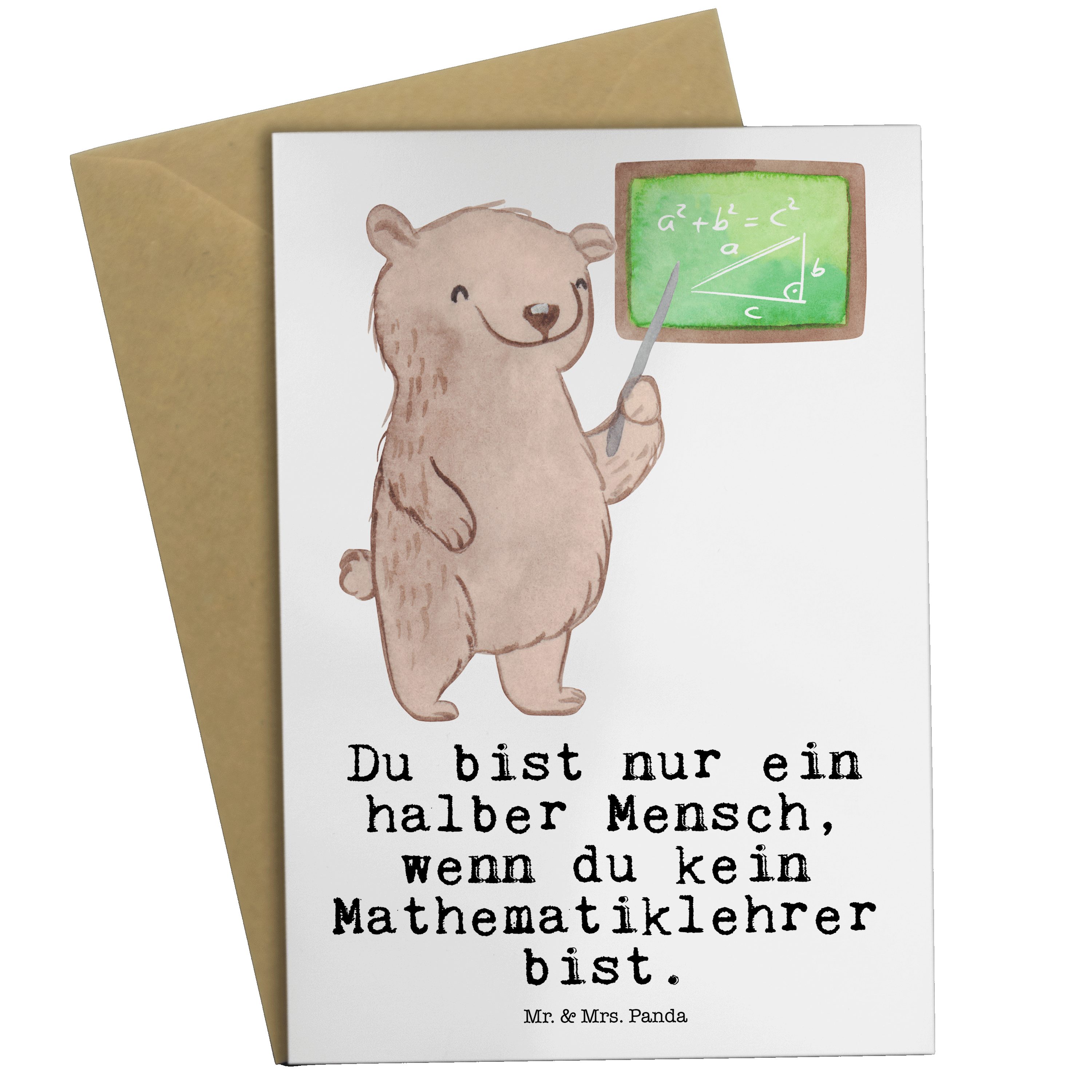 Mr. & Mrs. Panda Grußkarte Mathematiklehrer mit Herz - Weiß - Geschenk, Glückwunschkarte, Einlad