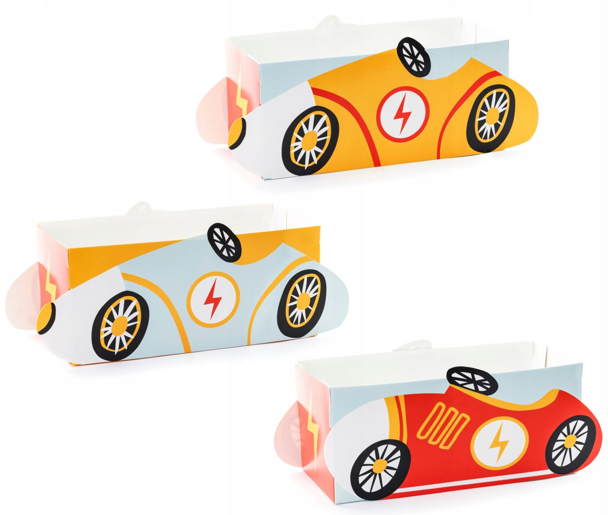 partydeco Snack-Deckel Dekorative Snackboxen mit Auto-Motiv, 3er Set