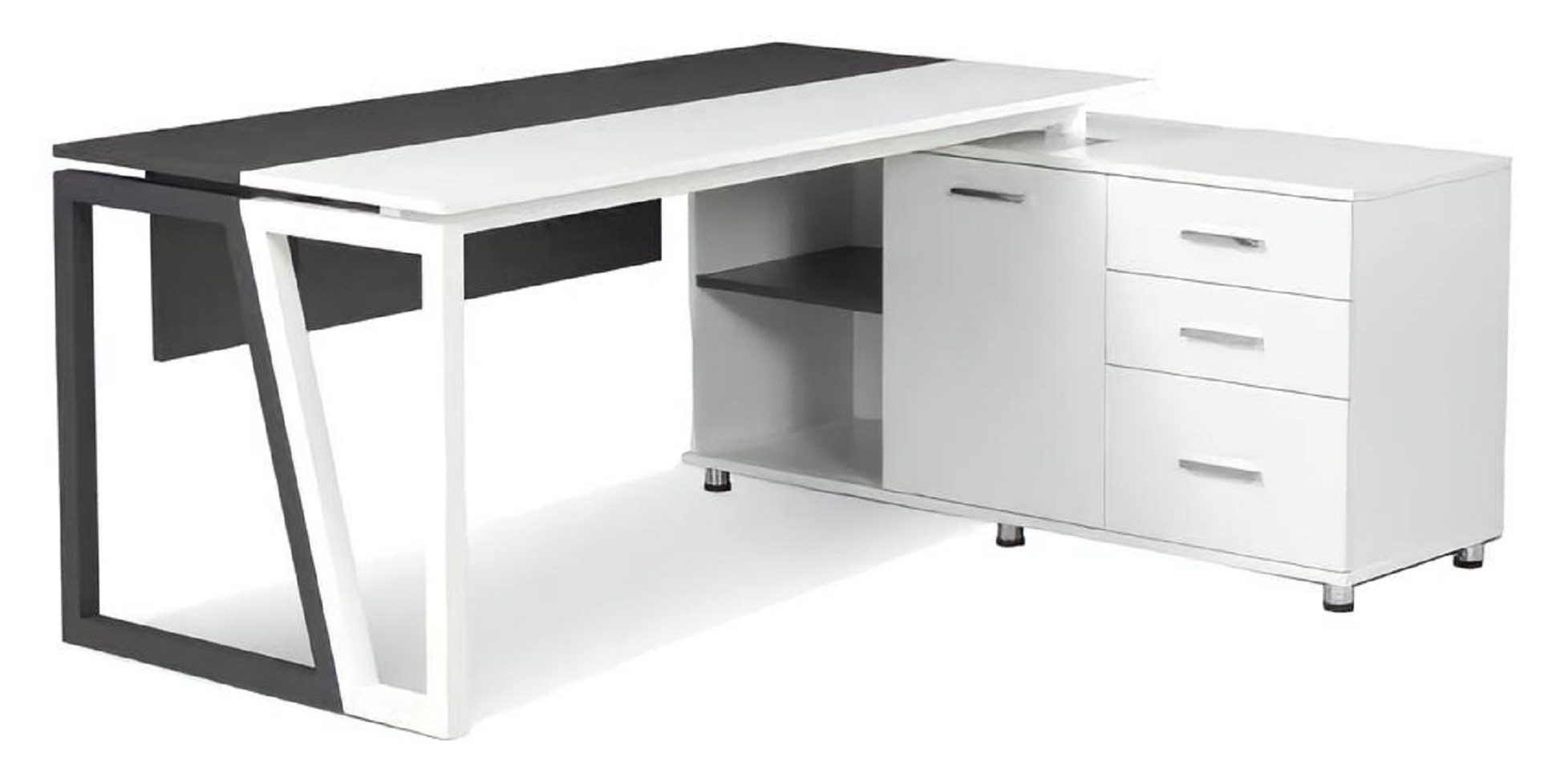 Eckschreibtisch Designer Schreibtisch Bürotisch mit Shcrank Stauraum Holztisch Weiß
