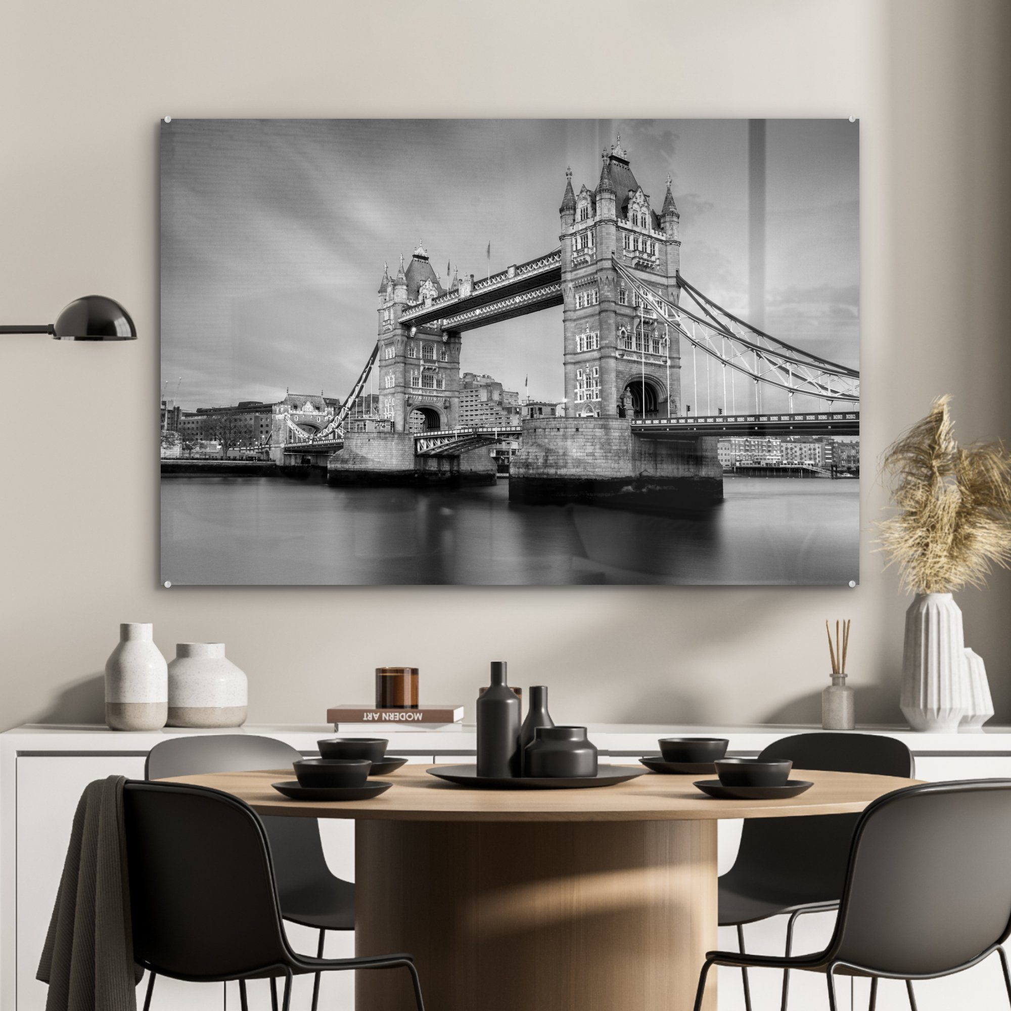 MuchoWow London St), in Acrylglasbild Bridge Schlafzimmer und Tower & schwarz Wohnzimmer weiß, - (1 Acrylglasbilder