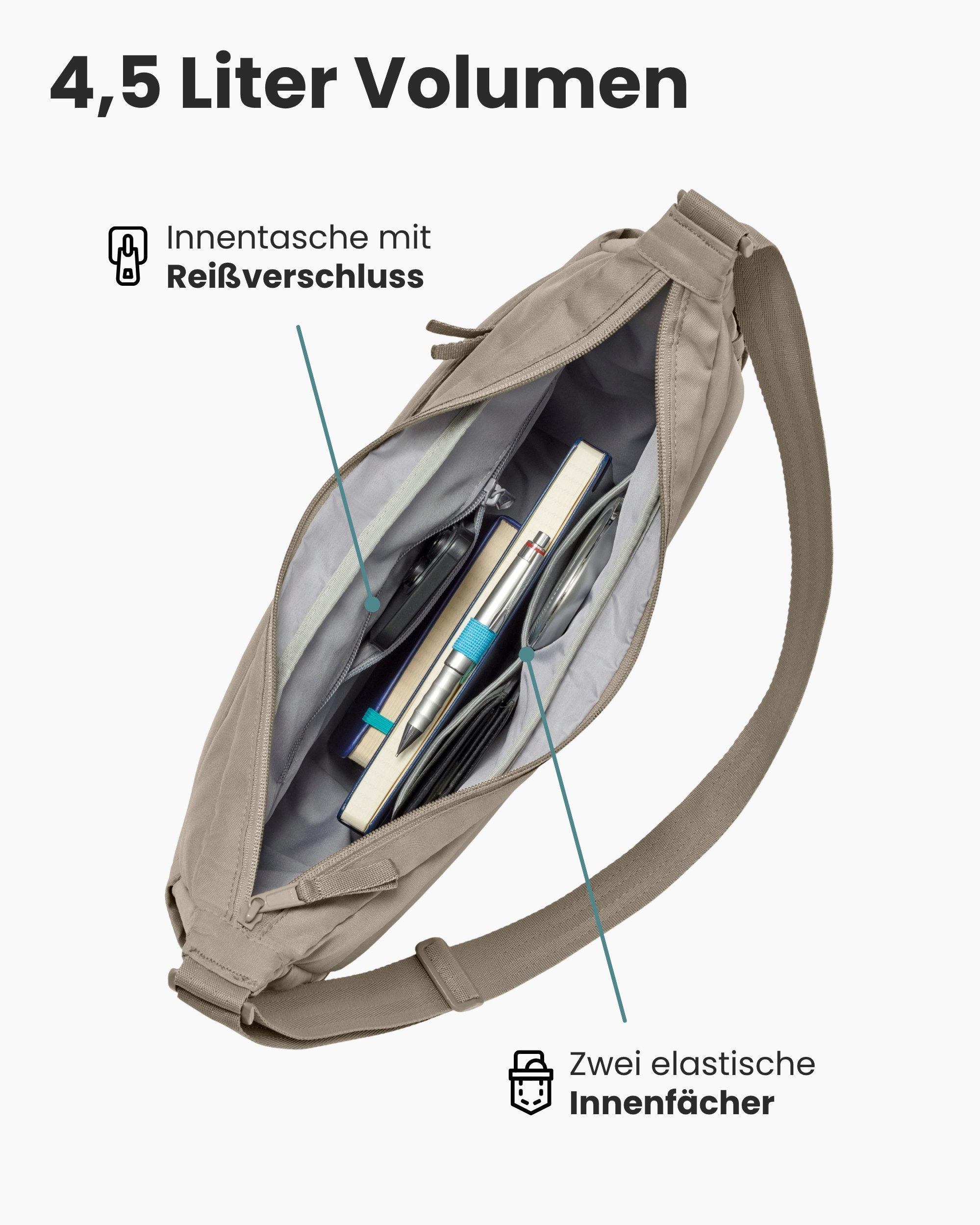 LARKSON Umhängetasche Emma Half Moon Bag, Puffer Halbmondtasche mit vielen Fächern – Bild 5 von 5