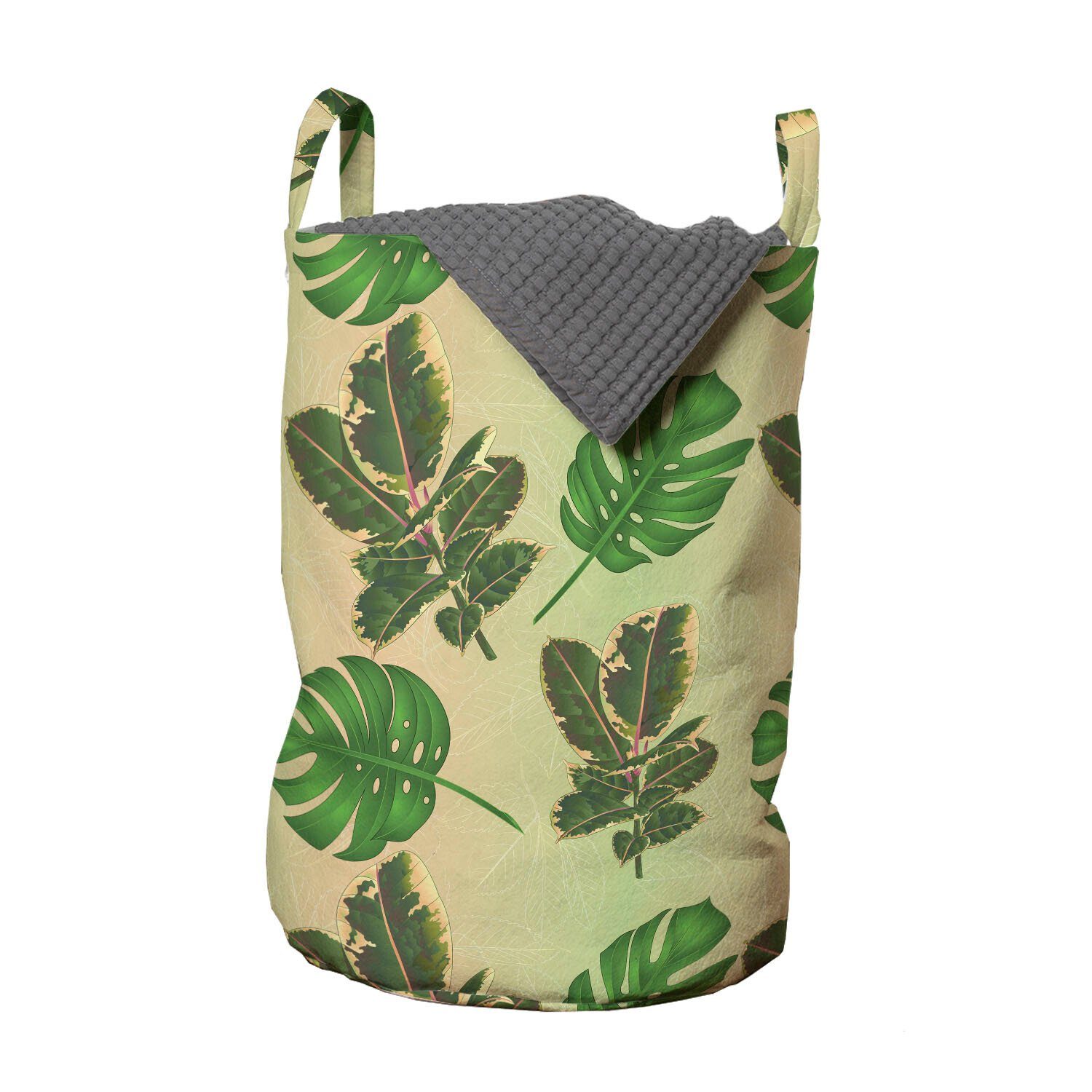 Abakuhaus Wäschesäckchen Wäschekorb mit Griffen Kordelzugverschluss für Waschsalons, Philodendron Exotische Blätter Landschaft