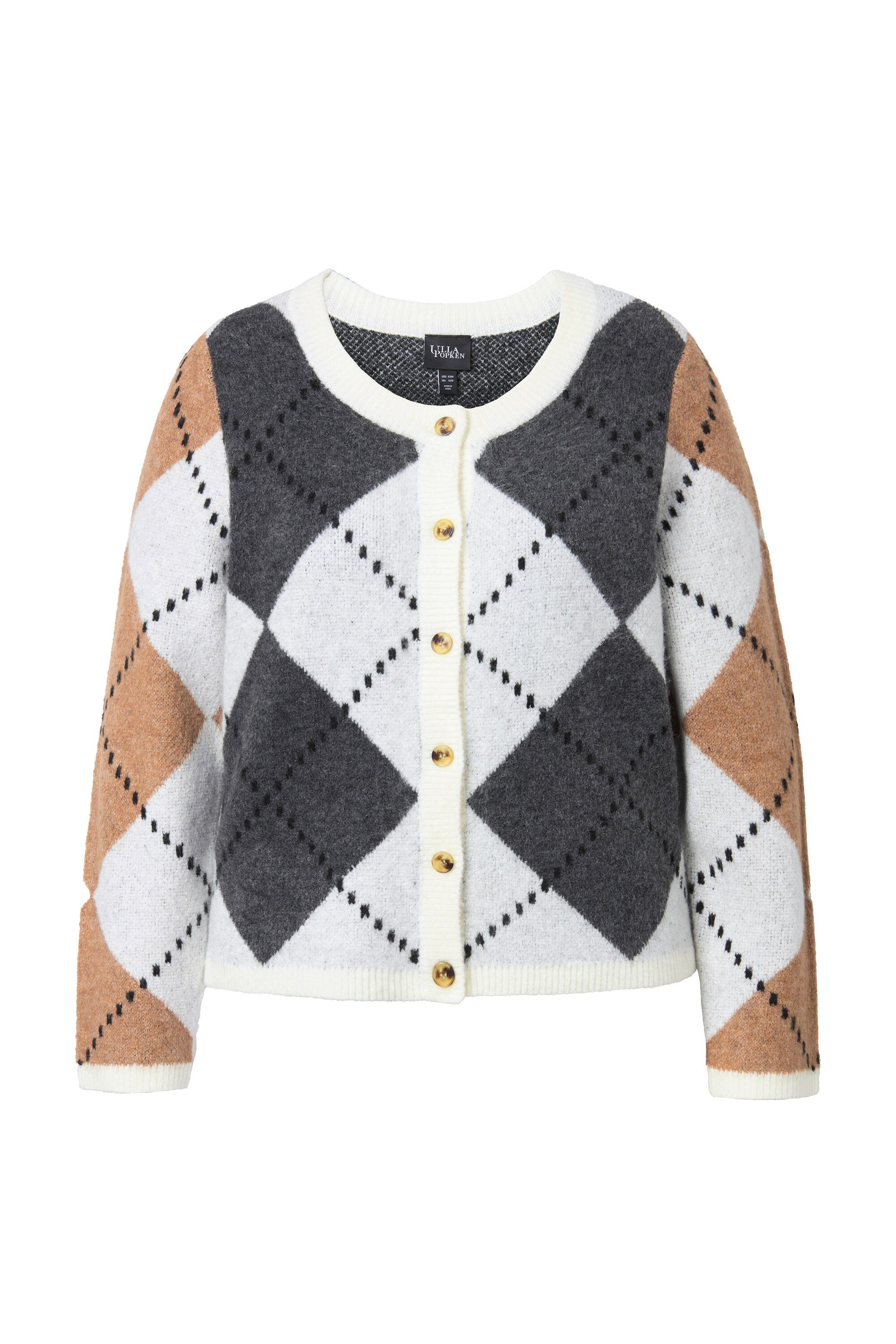 Ulla Popken Strickjacke Strickjacke Rhomben Rundhals Langarm