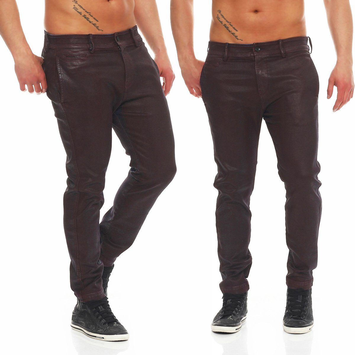 Diesel Röhrenjeans Diesel Herren Röhrenjeans CHI-SHAPLOW 51F 5 Pocket Style, Leder-Optik, Länge: Einheitsgröße inch 32 Bordeaux Rot