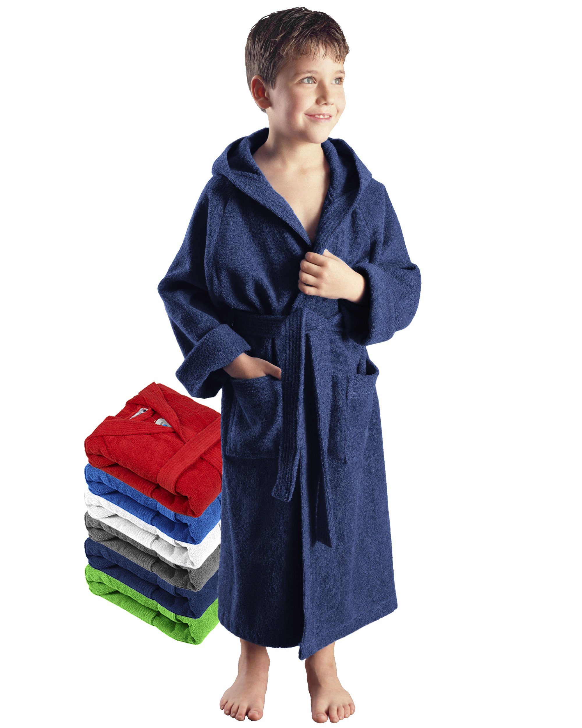 Arus Kinderbademantel für Jungen und Mädchen, mit Kapuze, in vielen Farben erhältlich, 100% Baumwolle, Kapuze, Gürtel, mit zwei Taschen, farbenfroh
