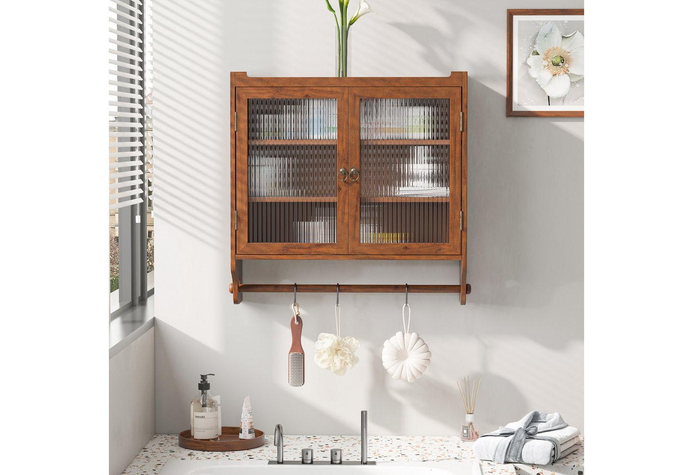 Celya Wandhängeschrank Glas-Wandregal, Hängeschrank küche, 63cm Wandregal mit Handtuchhalter für Küche und Esszimmer