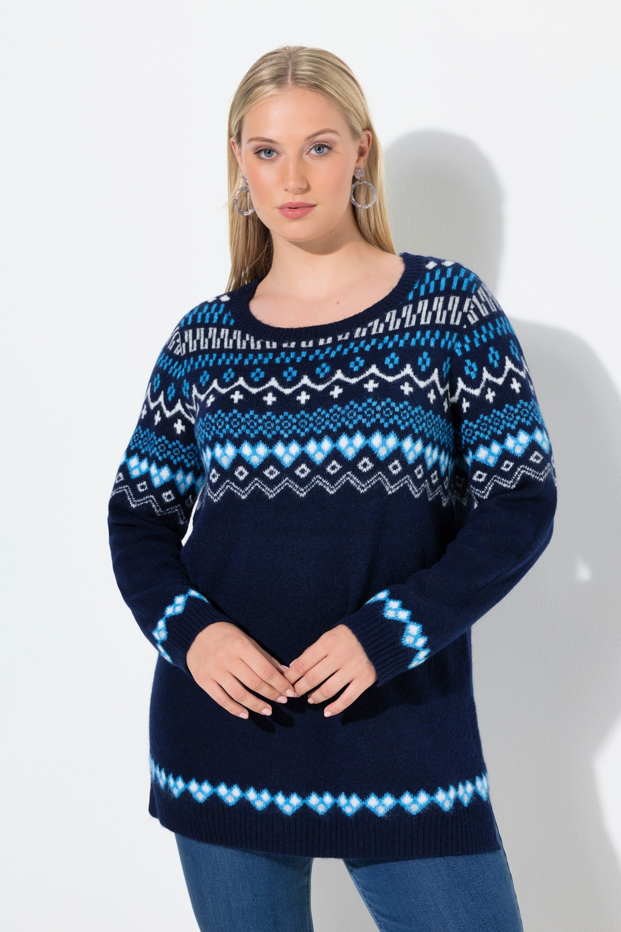 Ulla Popken Strickpullover Norweger-Pullover Rundhals Langarm weicher Stric günstig online kaufen