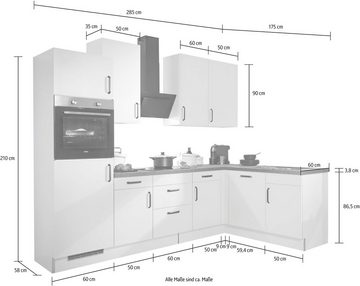 wiho Küchen Winkelküche "Simi", mit verstellbaren Füßen, wahlweise mit E-Geräten, Soft-Close-Funktion in Schubkästen & Auszügen, Stellbreite 285/175 cm