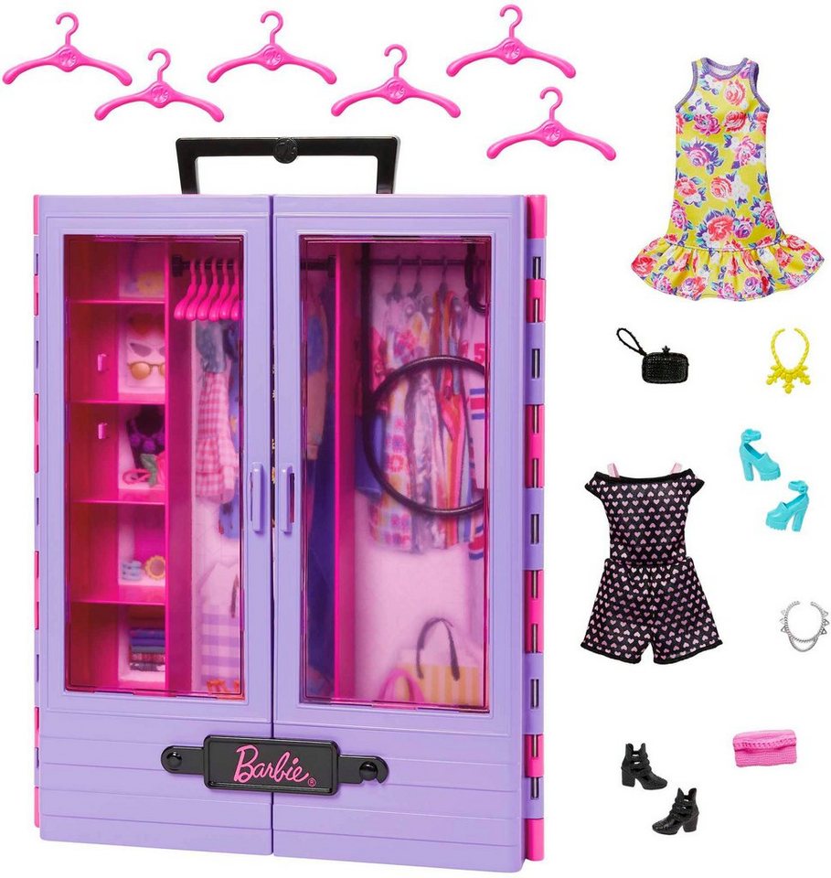 Barbie Puppenkleiderschrank Fashionistas, Mit dem Tragegriff lässt sich der  Kleiderschrank überallhin mitnehmen