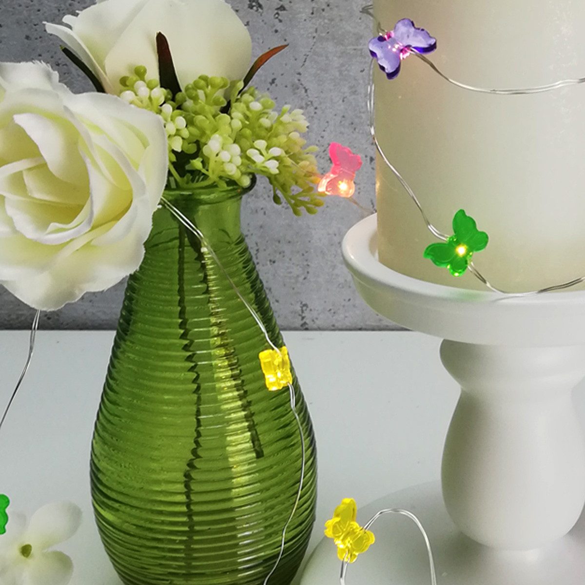 MARELIDA LED-Lichterkette LED Drahtlichterkette Schmetterling 20 warmweiße LED Batteriebetrieb, 20-flammig