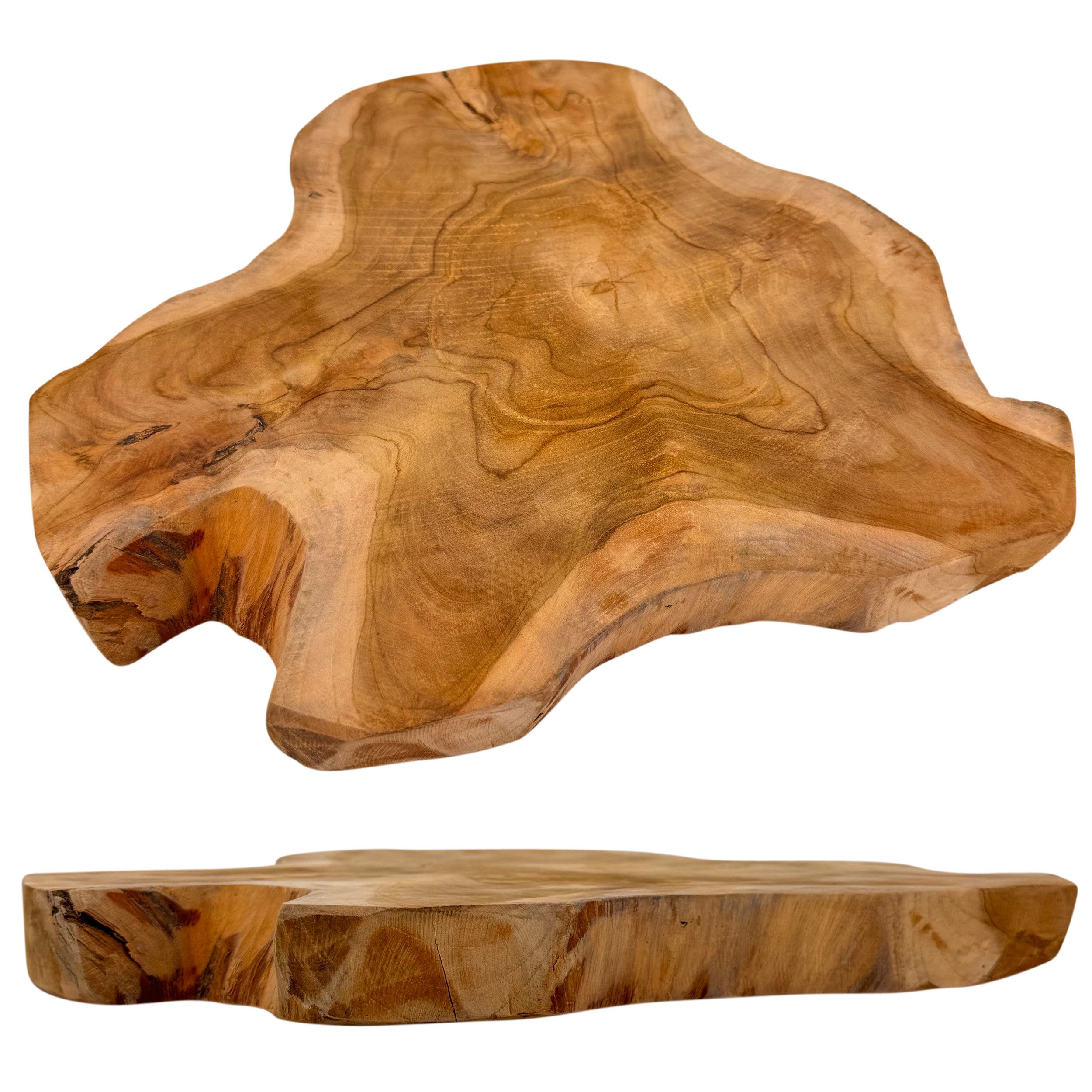 Online-Fuchs Dekotablett rustikale Deko Baumscheibe aus massiven Teakholz - 30 cm groß (Holzscheibe aus Naturholz, Tischdeko), ganzjährige Dekoration - Frühling, Sommer, Herbst & Winter