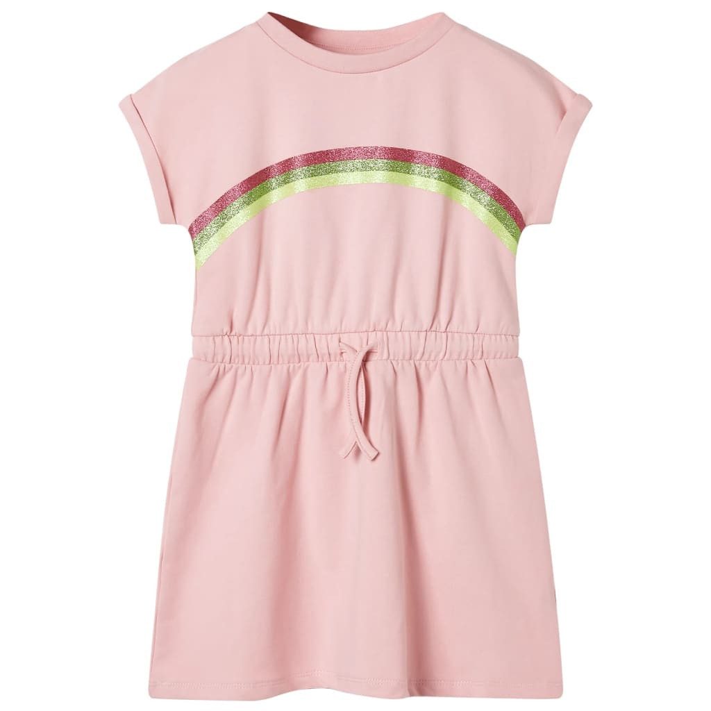 Druckkleid Kinderkleid mit Kordelzug Hellrosa 140