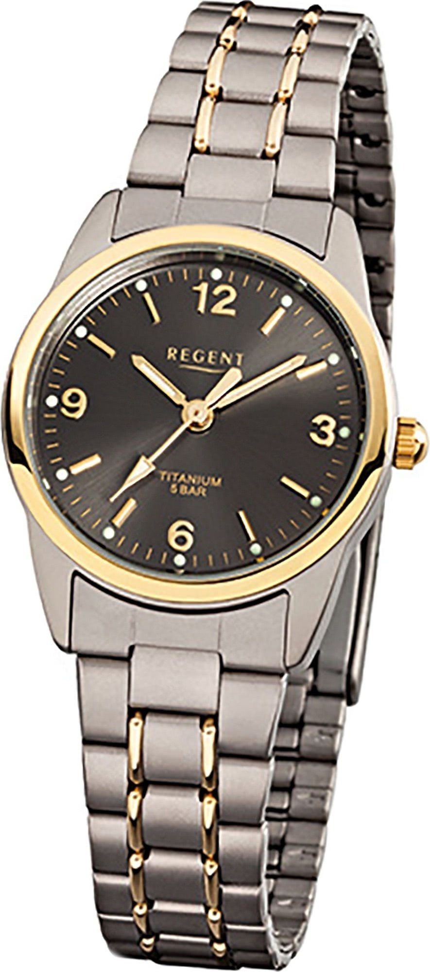 Regent Quarzuhr Regent Titan (Metall) Damen Uhr F-429, Damenuhr Titanarmband grau, silber, rundes Gehäuse, klein (ca. 26mm)